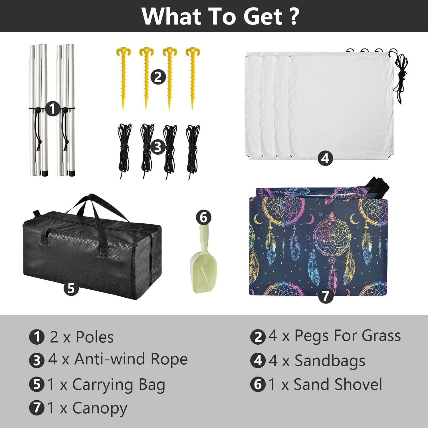 ALAZA Gradient Dreamcatcher Moon Beach Tent Sun Shelter UPF50+ Protection Beach Shade Canopy w/ 4 Sandbags for Outdoor Camping, Fishing, Backyard Fun, Picnic, 10x9 ft