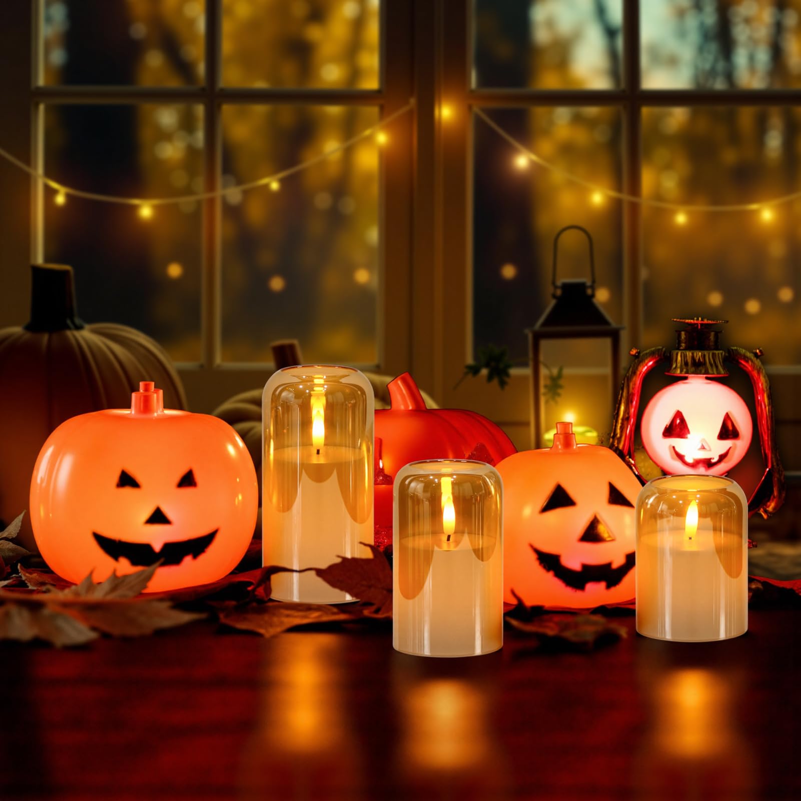 GenSwin Candele senza fiamma in vetro dorato con timer remoto, candele a batteria con fiamma tremolante, candela a colonna in vetro e vera cera a LED, per Halloween, Natale, decorazione della casa