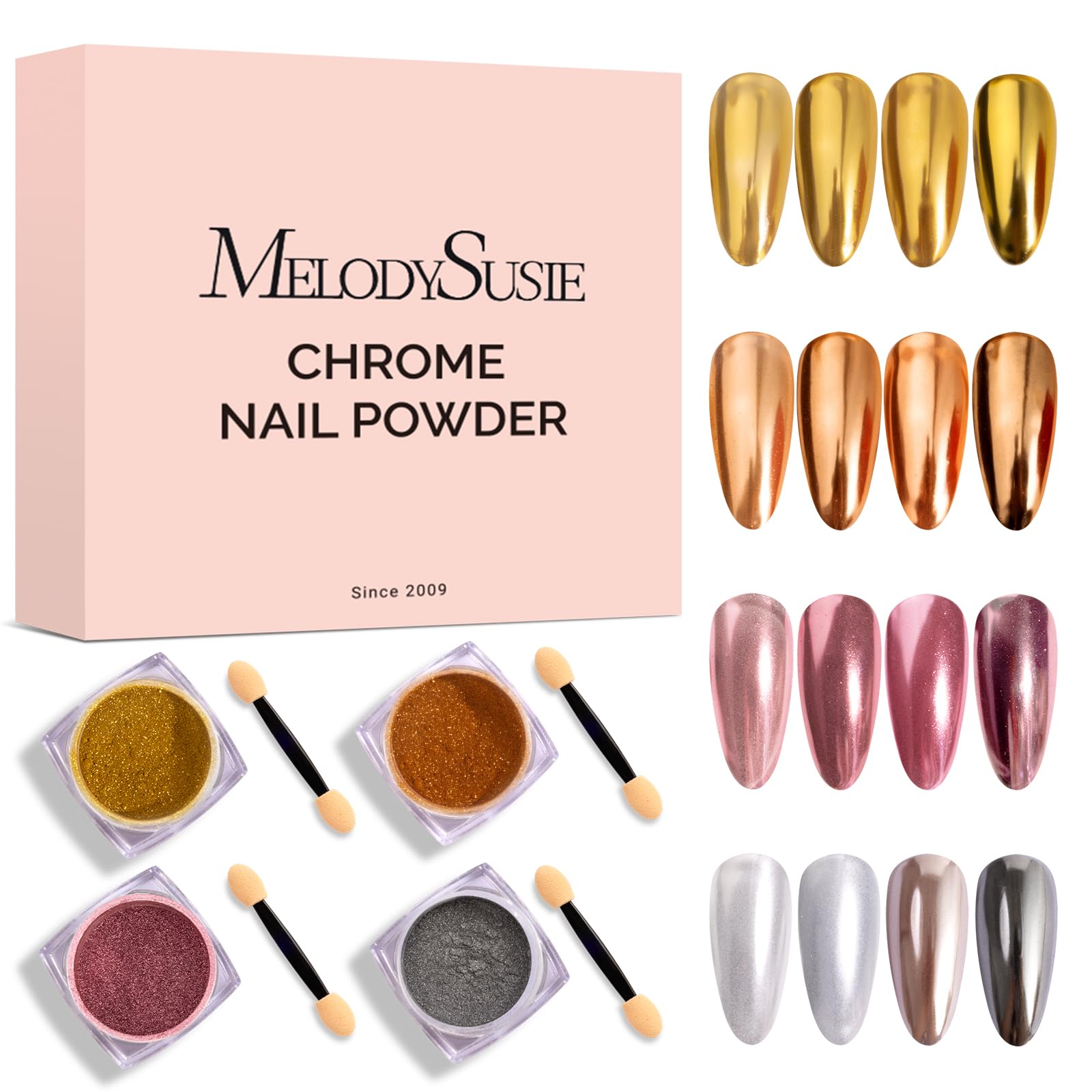 MelodySusie 4Pcs Chrome Nail Powder for Gel Nails