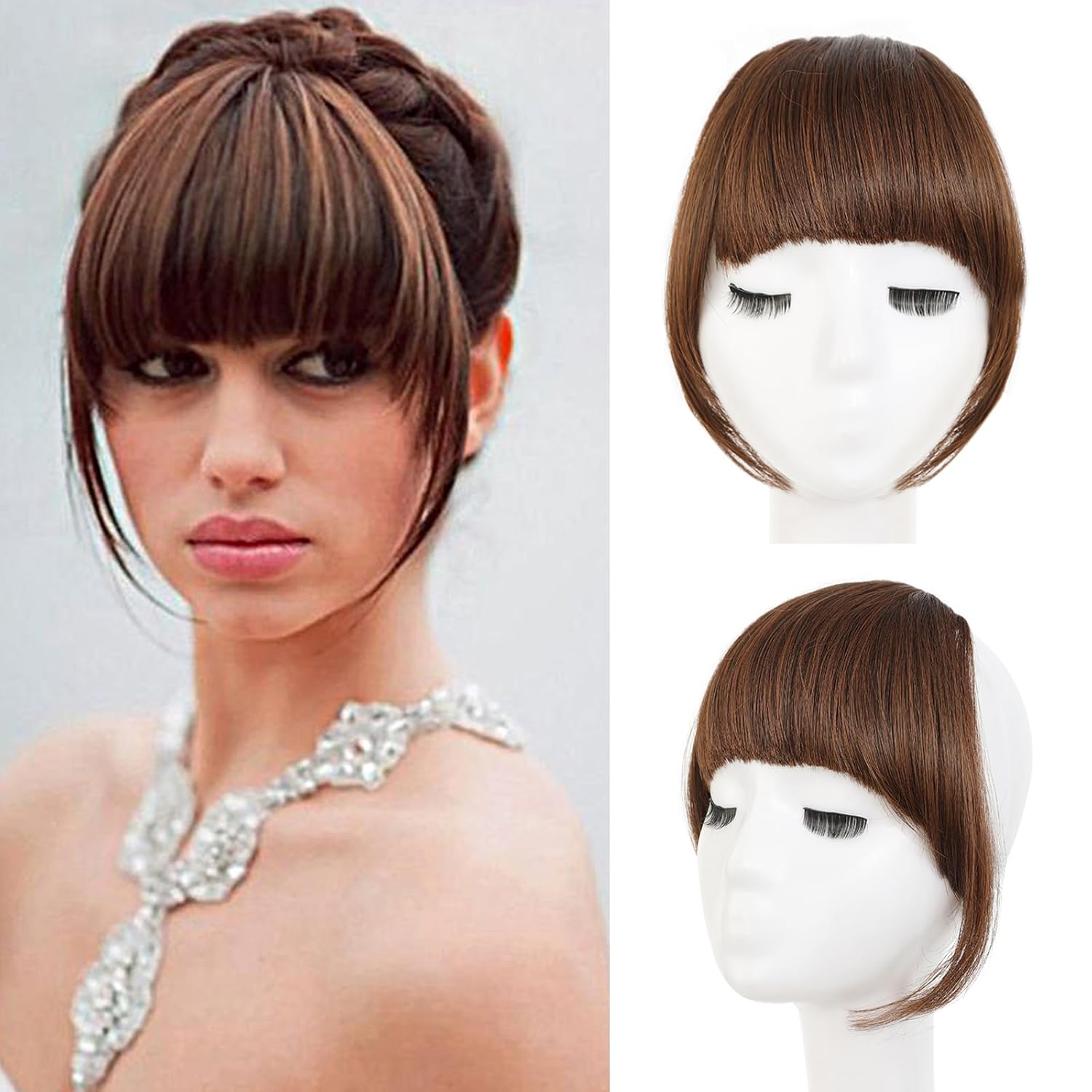Clip in Bangs Fake Bangs Clip on Bangs for Women Suitable for Women's Daily Wear Light brown French bangs
