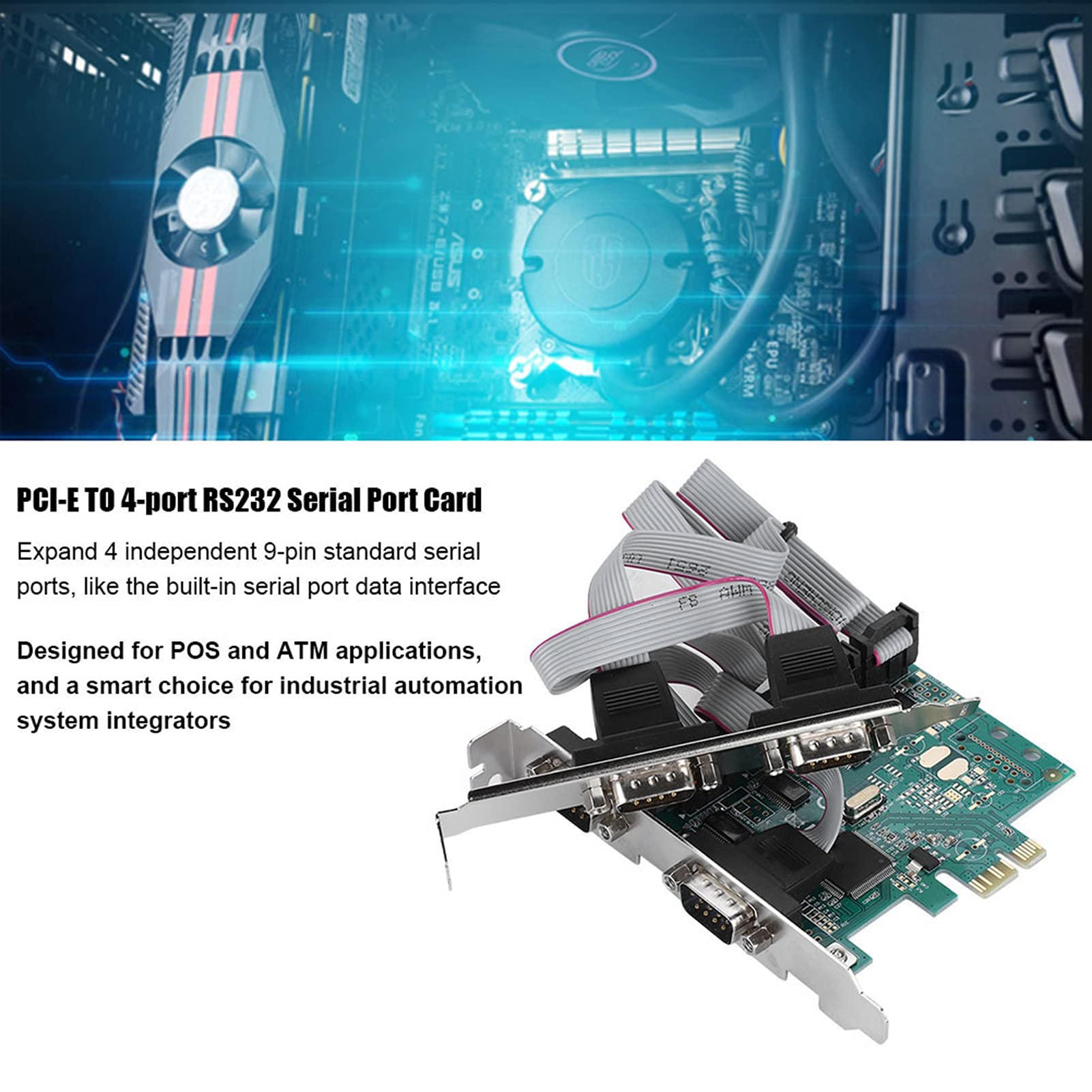 Scheda adattatore per porta seriale PCI-E a RS232 a 4 porte, scheda di espansione con controller PCI Express dotata di 4 porte COM indipendenti a 9 pin per sistemi POS, ATM e