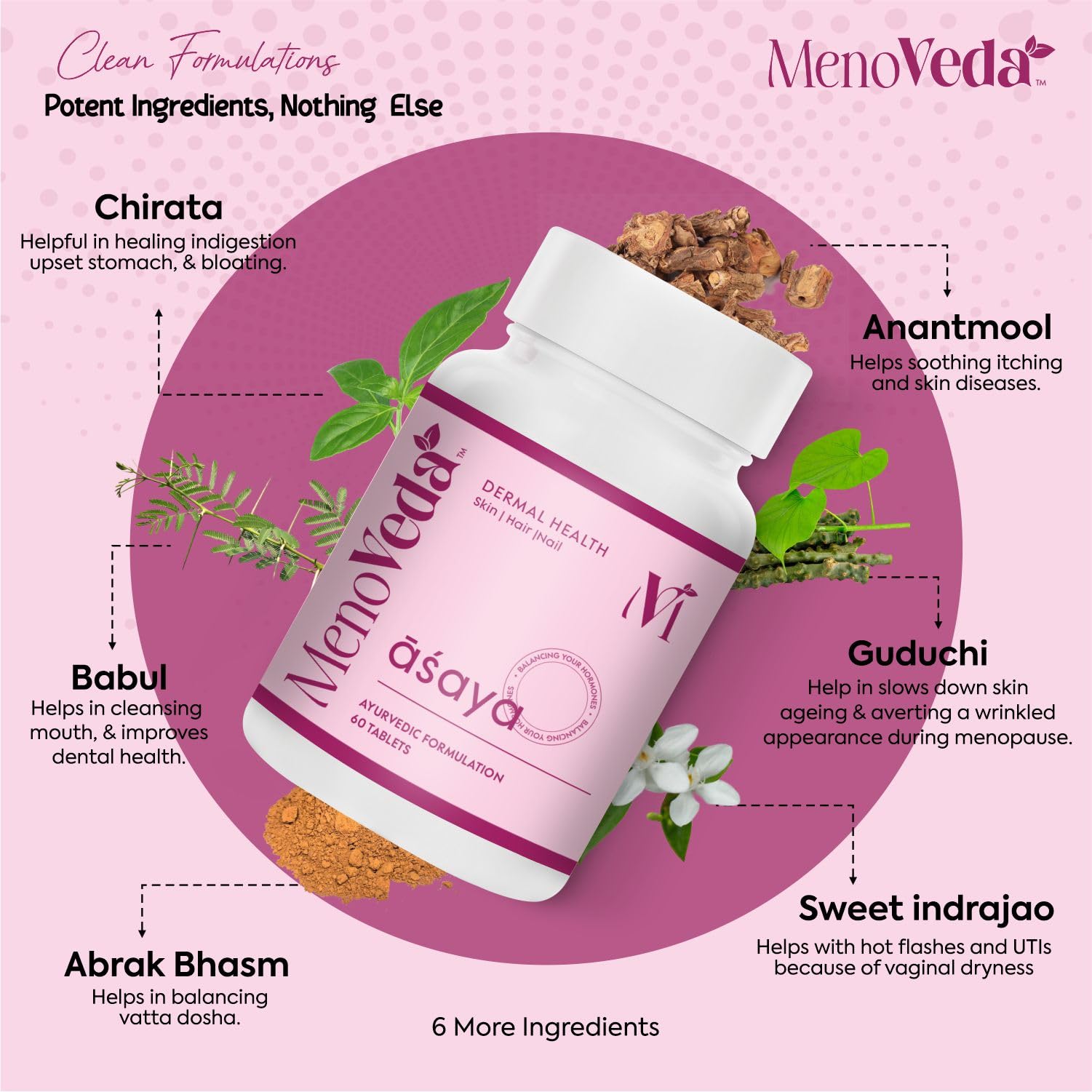 Menoveda Asaya Menopause Support Supplement for Women – 60 Tablets | Skin, Hair & Nail Health with Hormone Balance Support | Perimenopause & Menopause Vitamins for Dermal Health & Feminine Wellness