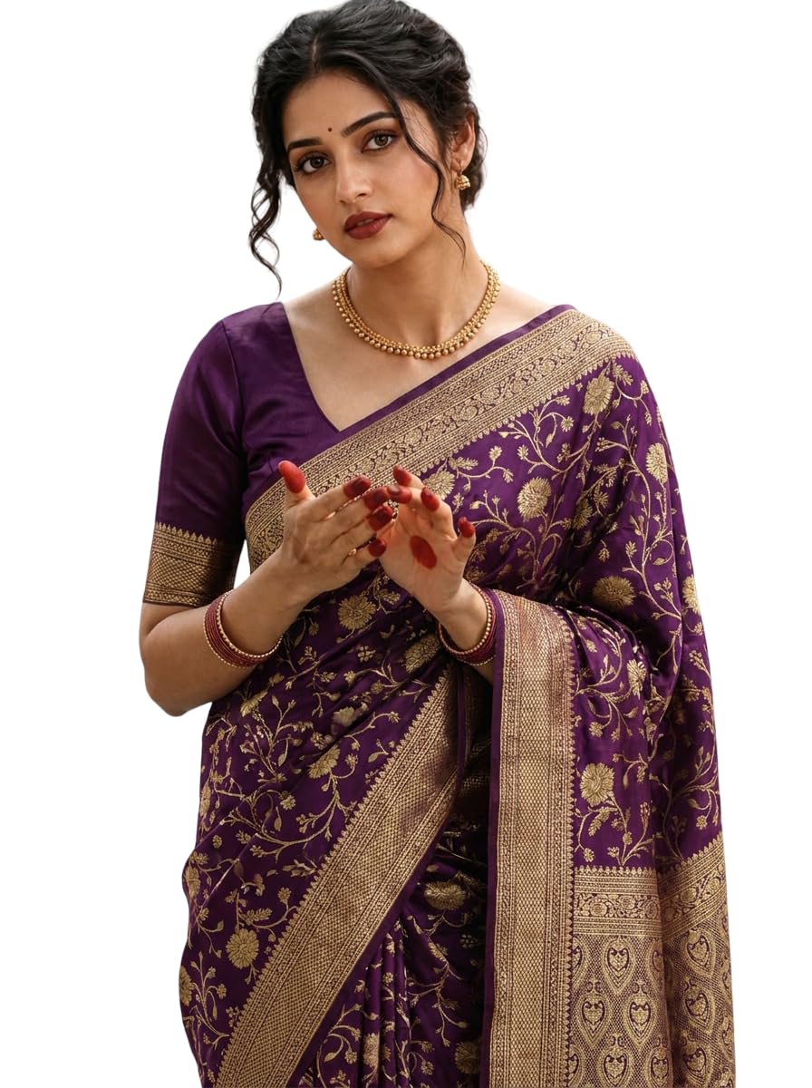shri hari Sarees Women's Woven Banarasi Art Silk Saree with Unstitched Blouse Piece-picture-12