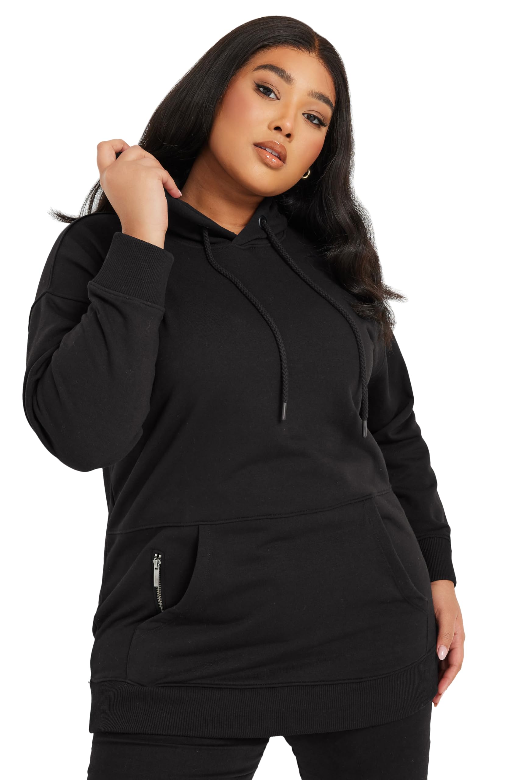Yours Women's Black Zip Detail Hoodie In | : Size 20