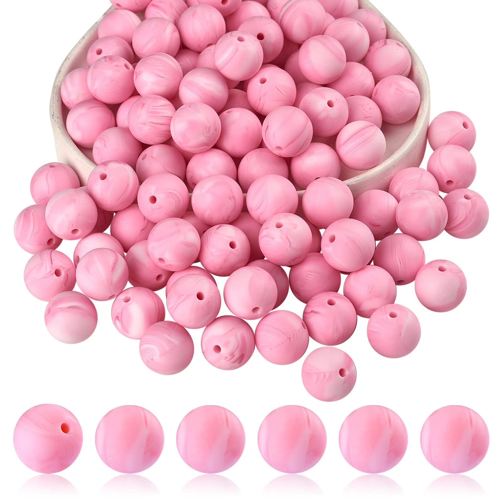 BEEFLYING 100 Pieces Silicone Beads 15mm Round Rubber Focal Bead Loose Spacer Beads for Keychain Making Pen Bracelet Necklace Jewelry DIY Craft (Smoky Pink)