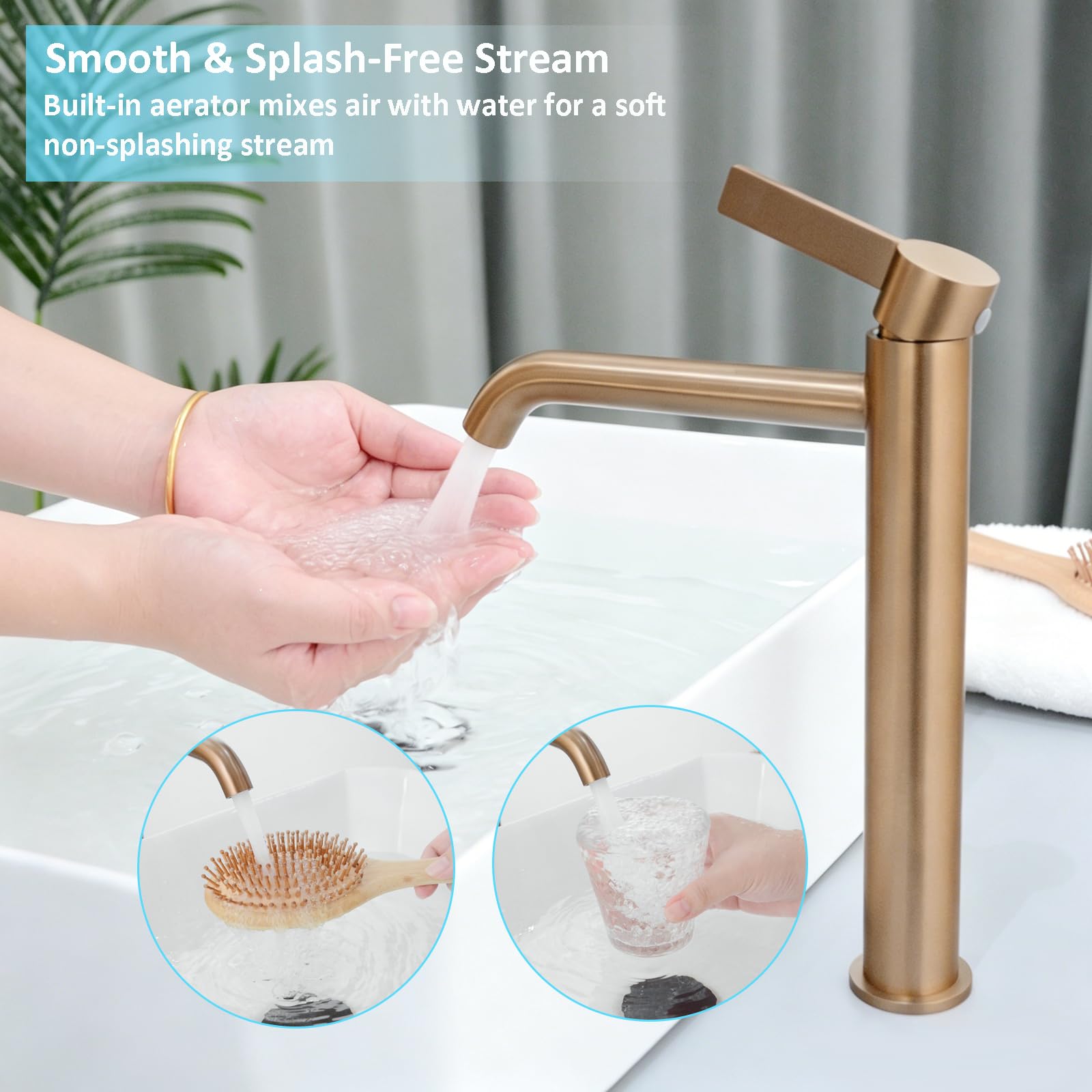 Mitigeur Lavabo Salle de Bain Haut, Robinet Lavabo Vasque à Poser