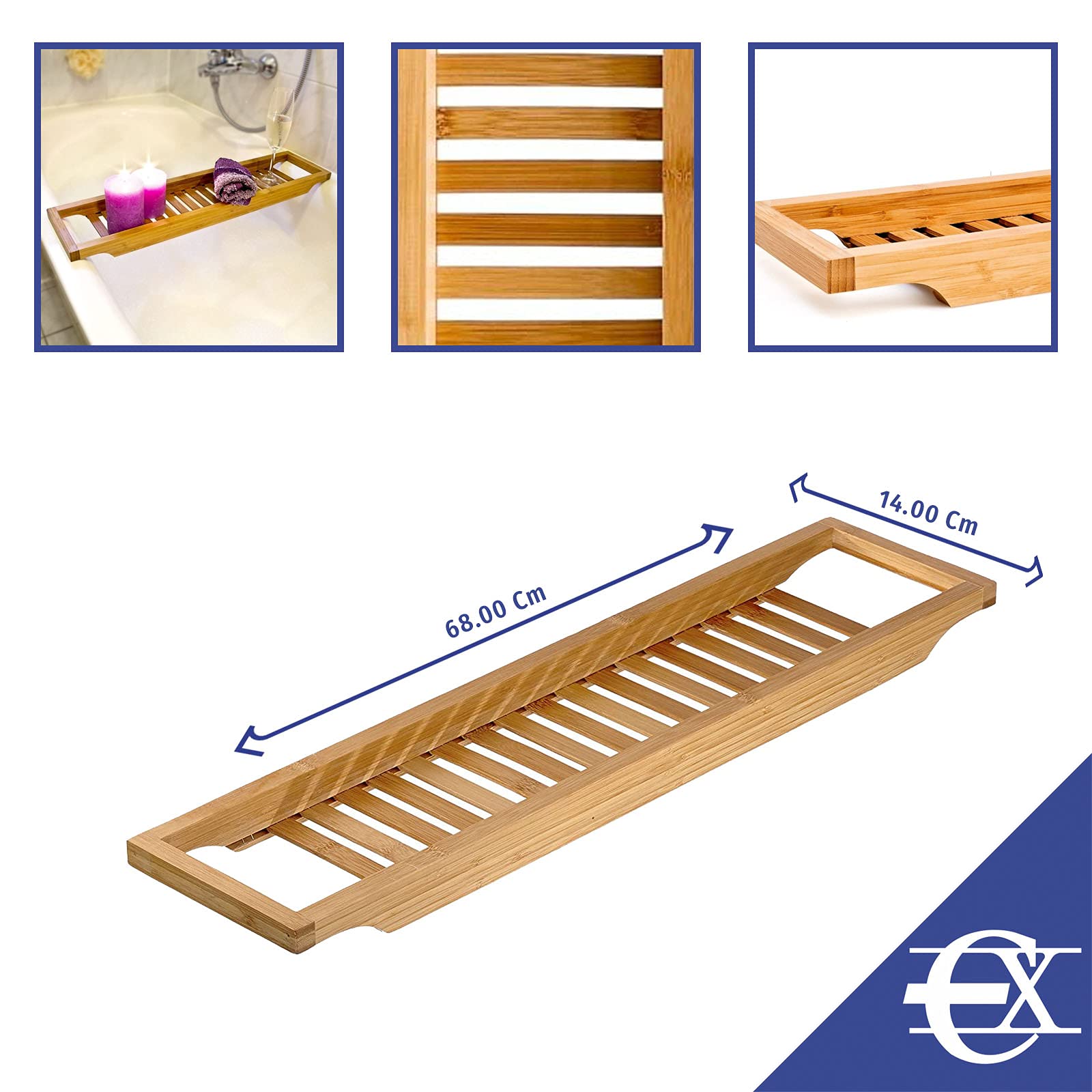 EUROXANTY Bandeja para Baño de Bambú | Acabado en Madera Natural | Soporte para Bañera | 68 x 14 Centímetros |