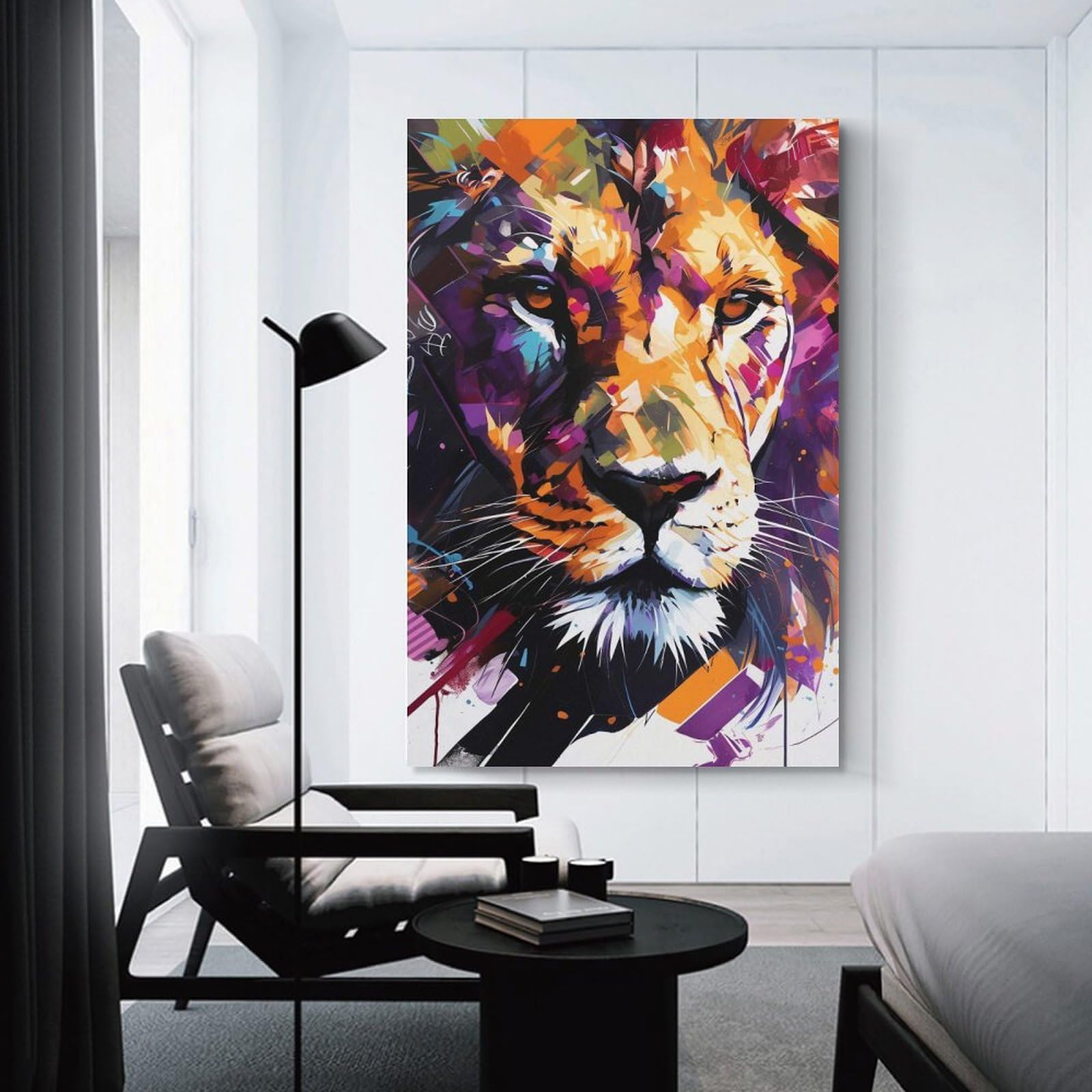 Junmoney Unframe-Style-18 Canvas Wall Picture Colorful Lion Portrait, 20X30inch(50X75cm), For Bedroom, Lounge Or Dressing Area, Stylish Decor For A Restful Room Update