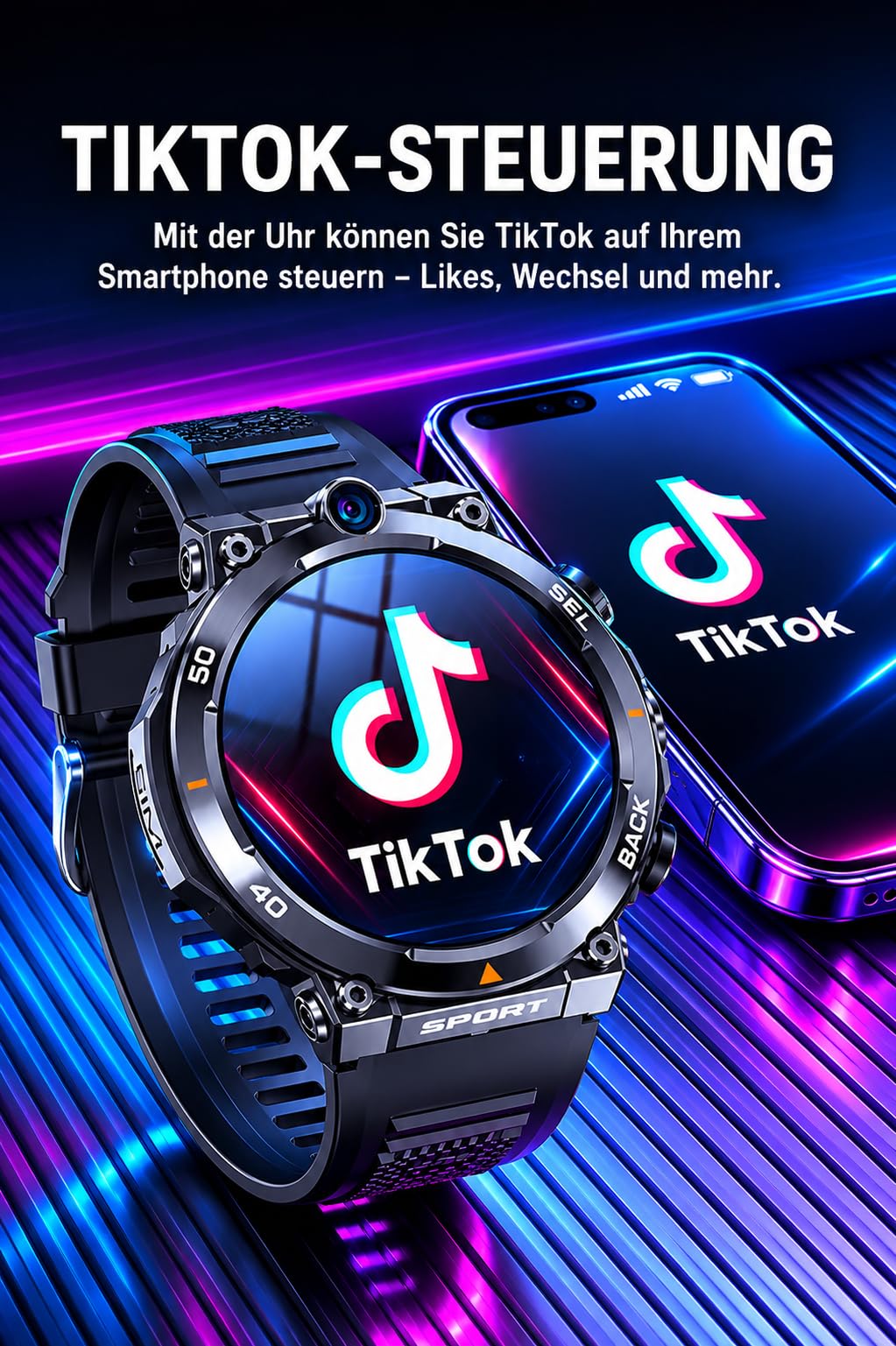DIAWAY Smartwatch z aplikacjami Android AMOLED 4G LTE GPS WLAN SIM, zegarek fitness z funkcją telefonu, Google Play, monitor tętna, snu, krokomierz, zegarek sportowy, wodoszczelny, sportowy