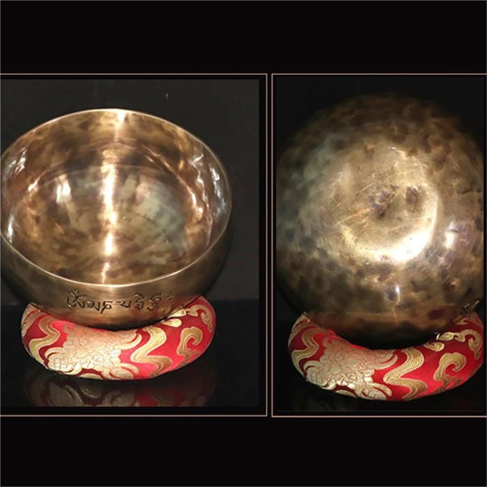 Cuenco para el canto Cuenco tibetano de cobre con forma luna llena, cuencos tibetanos for meditación budista, cuenco original for sanación sonora cojín mazo(Caliber 10-11CM)