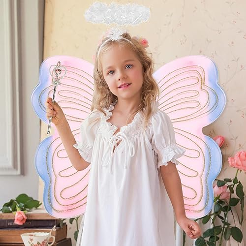 Miniatura 6 de FUXHBFB Alas de hada, alas de mariposa para niñas, alas de ángel, disfraz de hada, alas brillantes y transparentes, alas de ángel para niños y