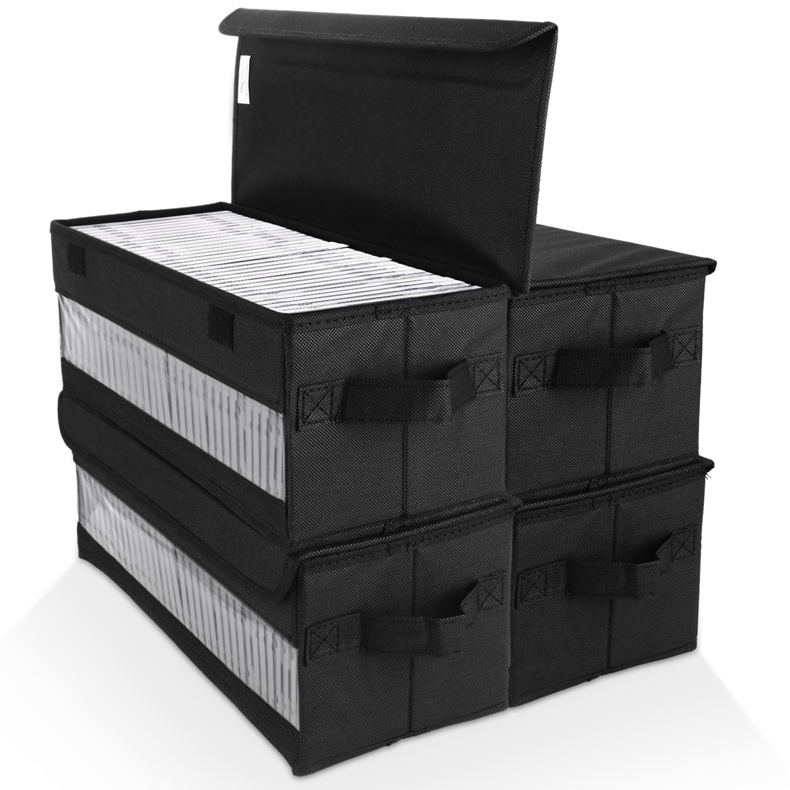 Boîte de rangement DVD pour salon et bureau boîte pliable en tissu noir lot de 4