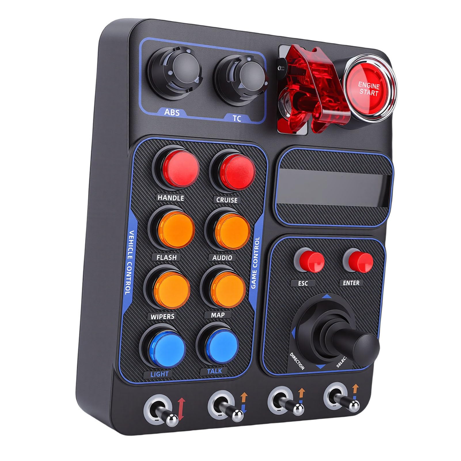 Cuifati Scatola Pulsanti di Gioco – Controllo Sim Drive con 19 Pulsanti (9 tipi), 30 Opzioni Programmabili, Retroilluminazione RGB, Porta USB per PC, per Simulatori di Corse, Camion,