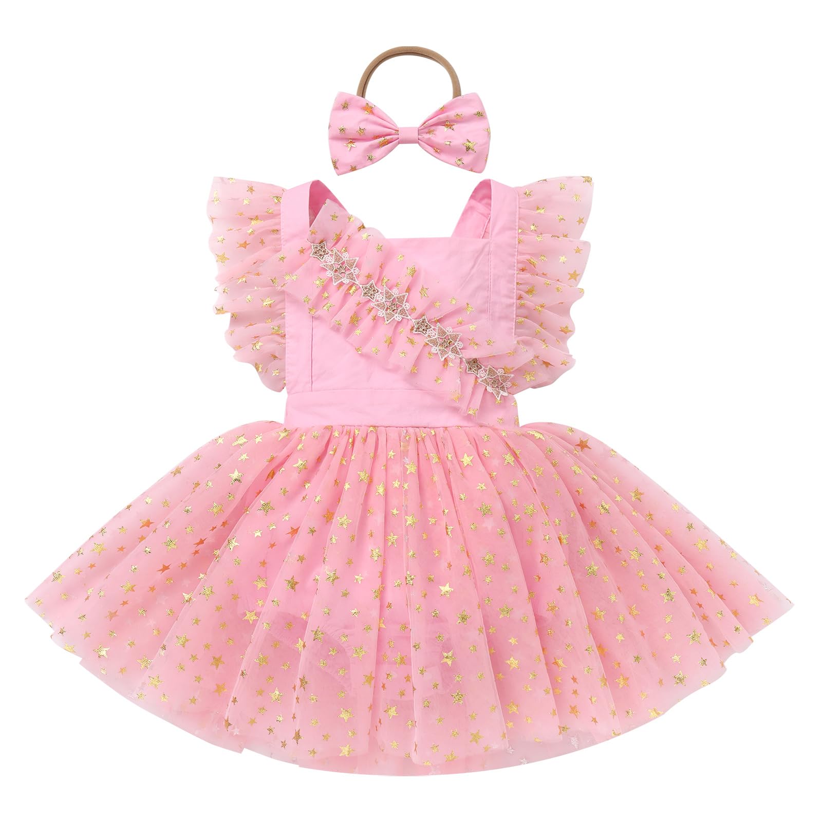 4th of July Baby Girl Outfits, My First 4th of July Baby Girl Outfit Patriotic Baby Clothes, Baby Girl 1st Birthday Outfit Boho Dress Summer Cake Smash Photo Shoot Clothes Pink & Star 18-24 Months