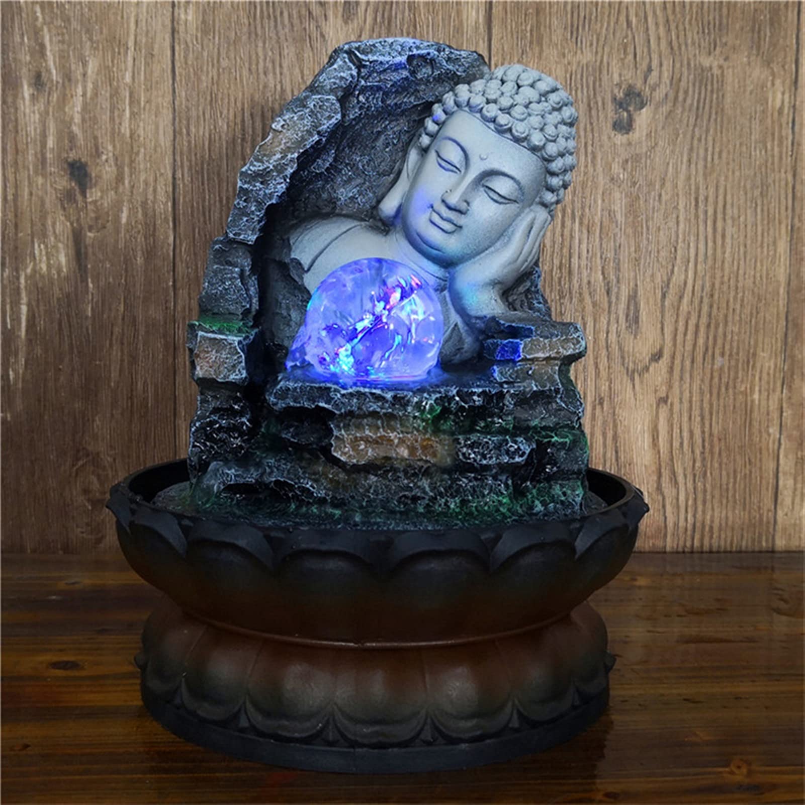 Fuente Interiores Inicio LED Agua Fuente Adornos Zen Lotus Base Durmiente Buda Hogar y Jardín Feng Shui Crafts Creative Waterscape Fuente Escritorio
