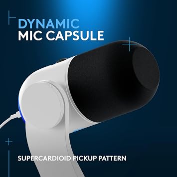Logitech G Yeti GX Dynamic RGB Gaming Microphone with LIGHTSYNC | USB Mic for Streaming, Supercardioid, Plug and Play for PC/Mac - White