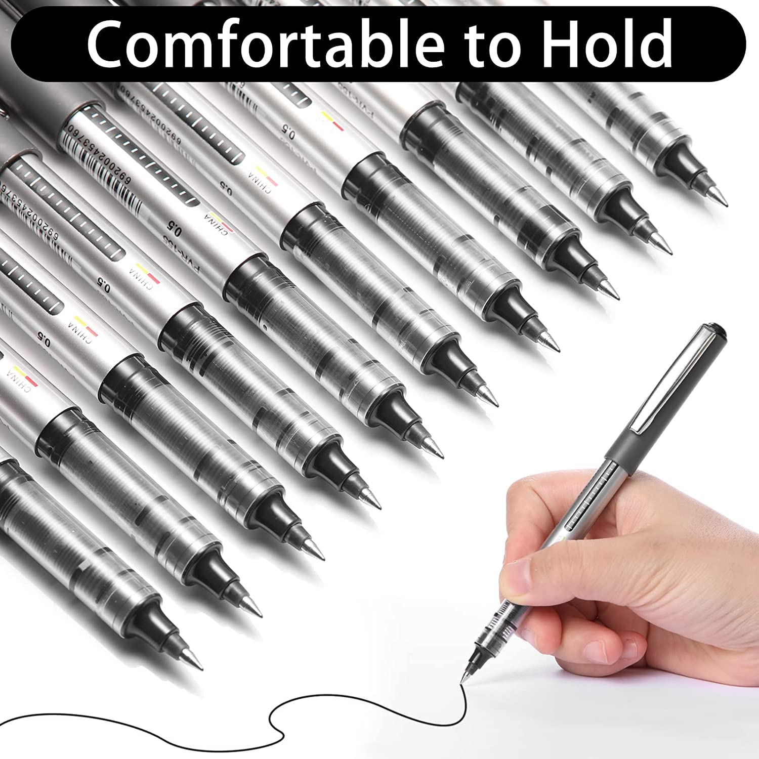 Set De 16 Bolígrafos De Tinta Líquida Negra 0.5 Mm – Secado Rápido, Punta Fina, Diseño Transparente Con Clip Metálico, Para Oficina Y Escuela