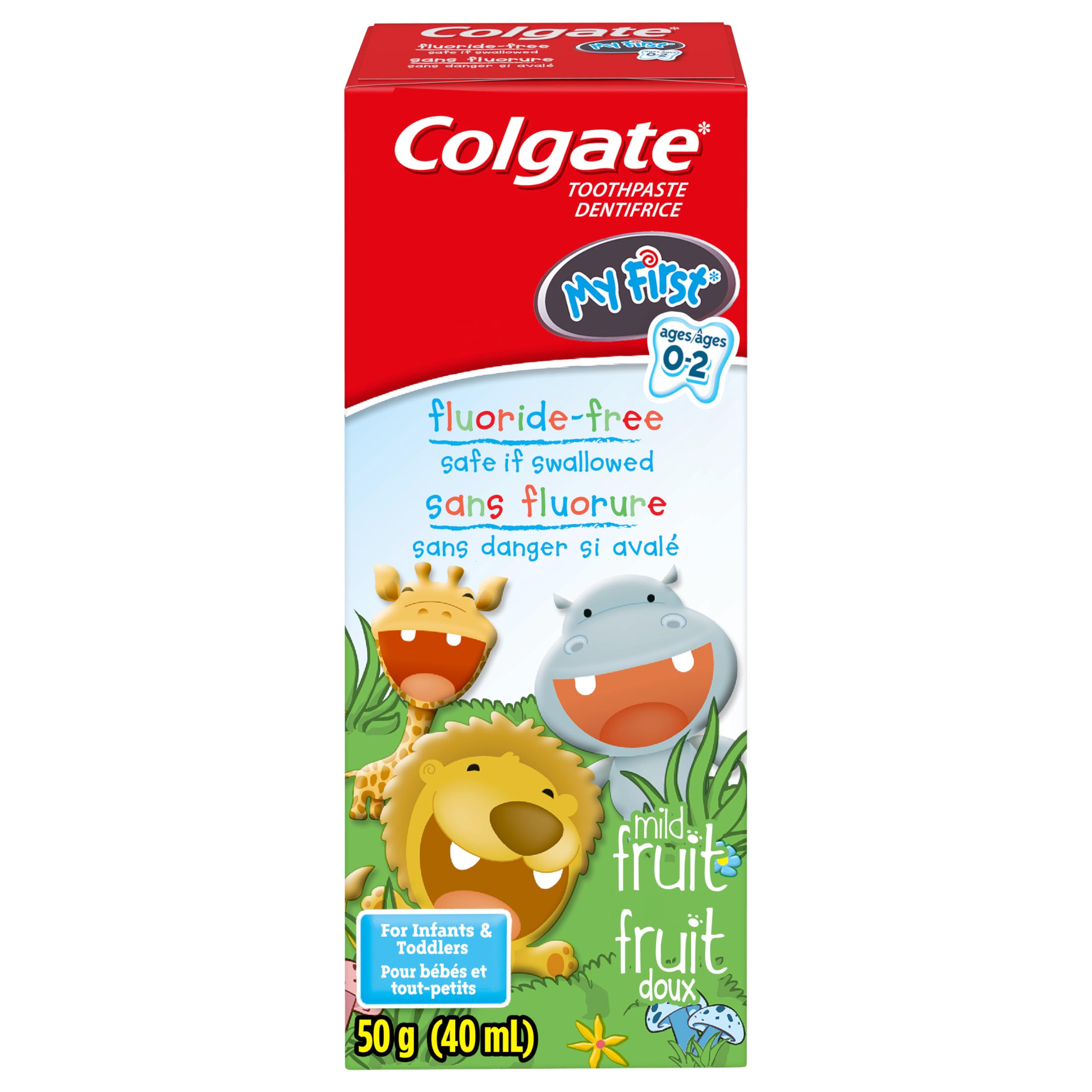 Colgate My First Infant and Toddler Training Toothpaste, Fluoride Free Baby Toothpaste, Ages 0-24 Months, Safe If Swallowed, Gently Cleans and Removes Plaque with Brushing, Mild Fruit Flavour, 40 mL - 1