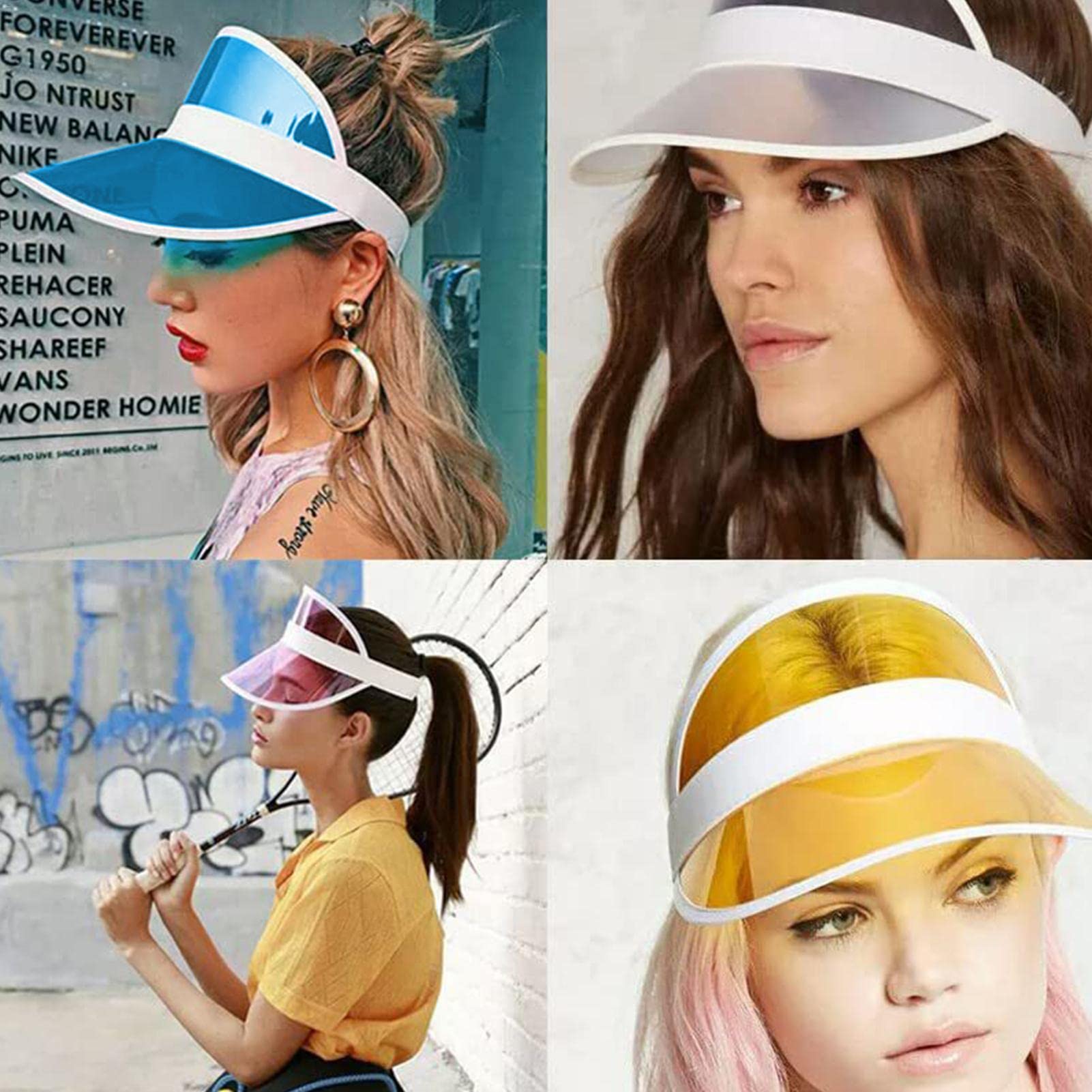 10 Visiere Parasole Unisex Retrò Colorate In PVC – Protezione UV Per Spiaggia E Sport – Regolabili 55-60 Cm