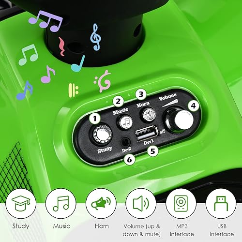 Miniatura 3 de HONEY JOY Cuatrimoto para niños, cuatrimoto de 4 ruedas con cesta de almacenamiento frontal, bocina, música, luces LED, reposapiés, automóvil
