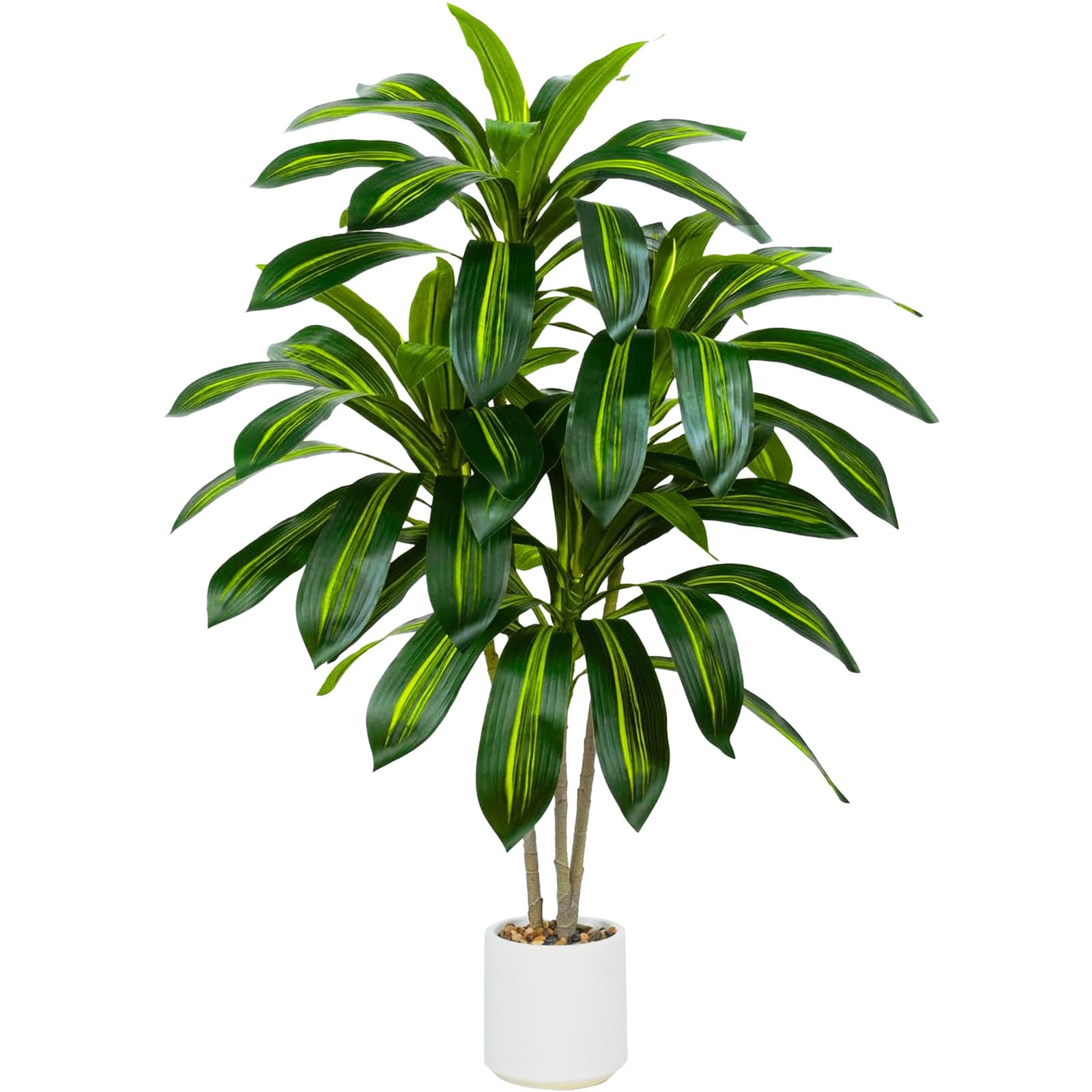 Artificial Dracaena Plant Indoor, 4FT Fake Tree with Tall White Planter