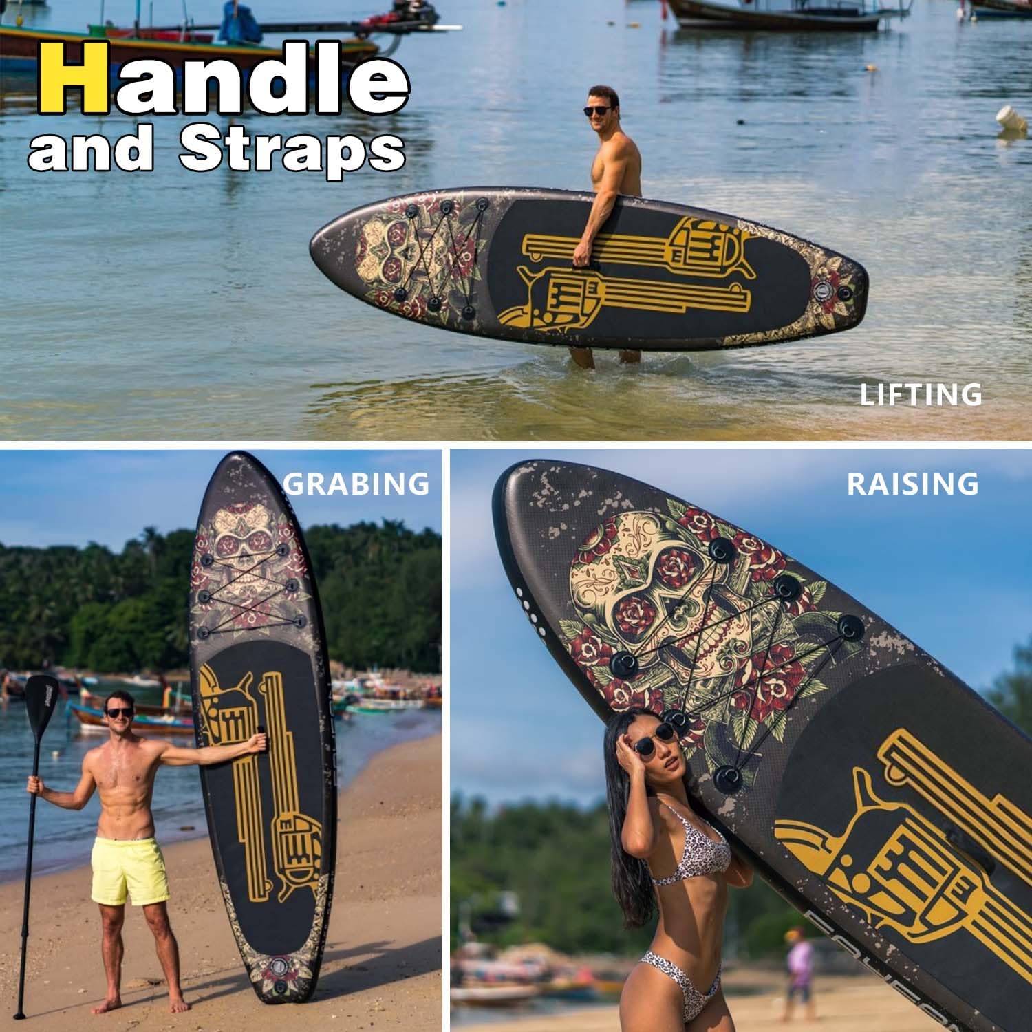 Inflatable Paddle Board 10'6''/11' Wide, Standup Paddle Board for Adults, with Premium SUP Accessories - 3 Fins, Adjustable Paddle, Safety Leash & Waterproof Phone Bag (GNR 11'5 * 33''*6'')