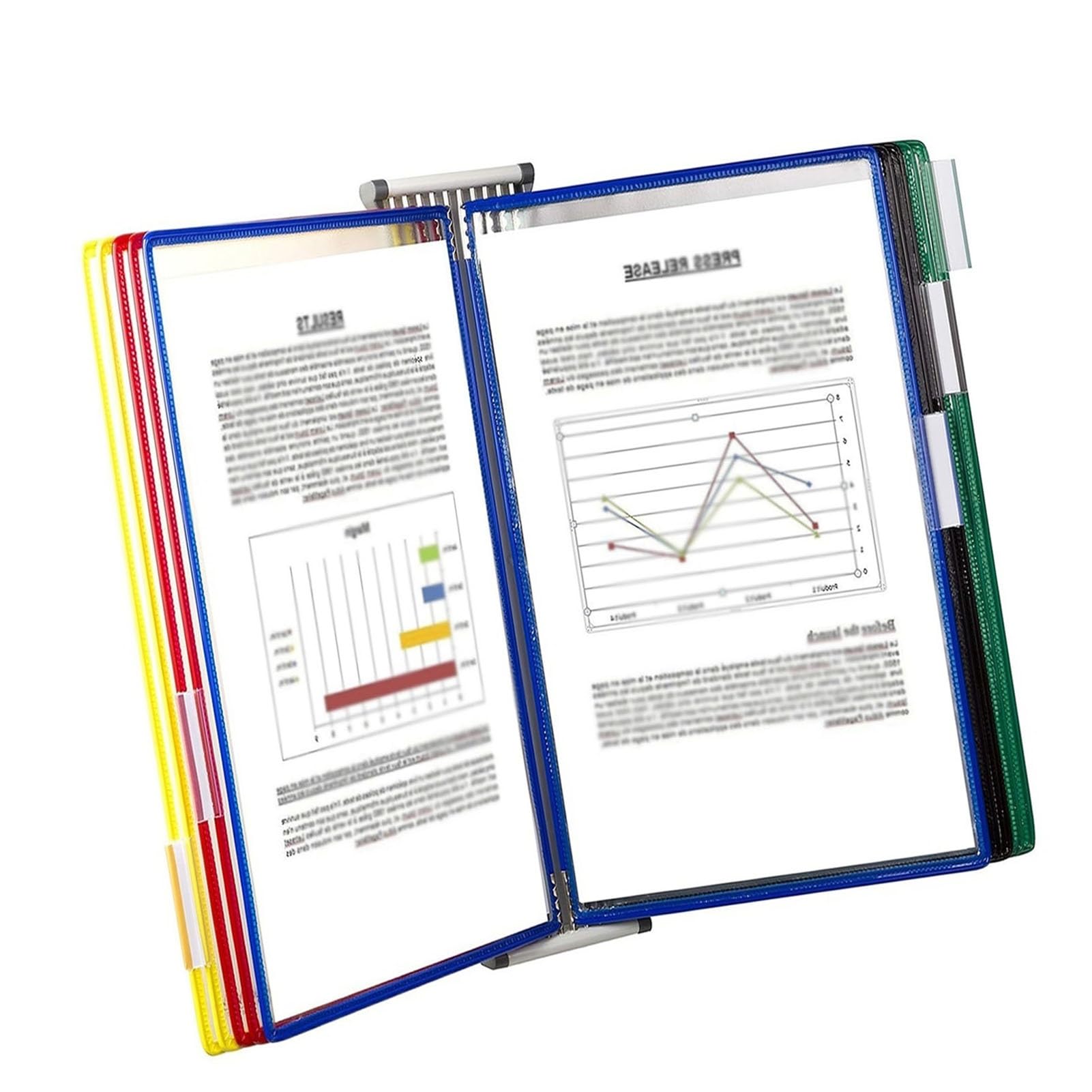 cartelline a più pagine, 10 tasche in metallo formato lettera, for riporre ed esporre documenti in ufficio A4
