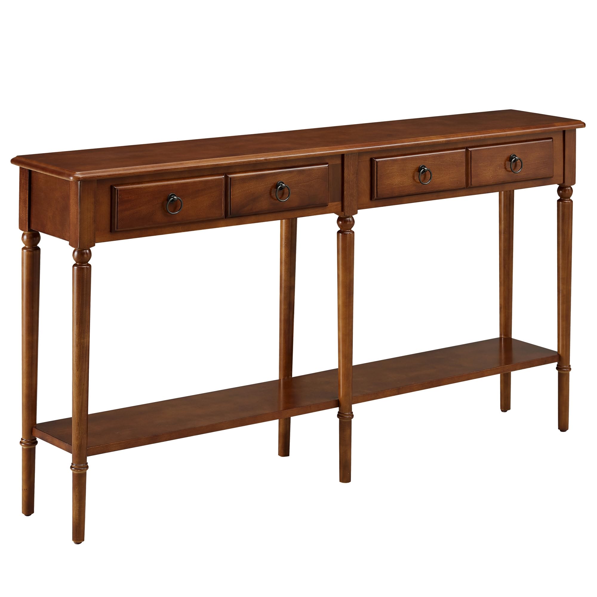 Leick Home Coastal Solid Wood Console Table with Shelf and Drawers, Rich Pecan Brown, Perfect for Entryways, Hallways, and Living Rooms, 20028-PC