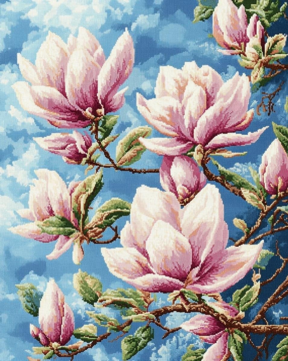WallustrioaW Cross Stitch Kits,Magnolia,11CT Cross Stitch for Adults,Stamped Cross Stitch Kits Beginner Embroidery for Adults,40x50cm