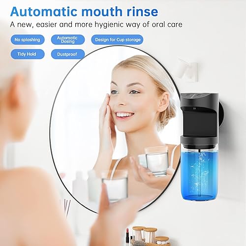 Miniatura 2 de Dispensador automático de enjuague bucal para baño, recipiente de enjuague bucal de inducción automática de 18.6 onzas con vasos magnéticos,
