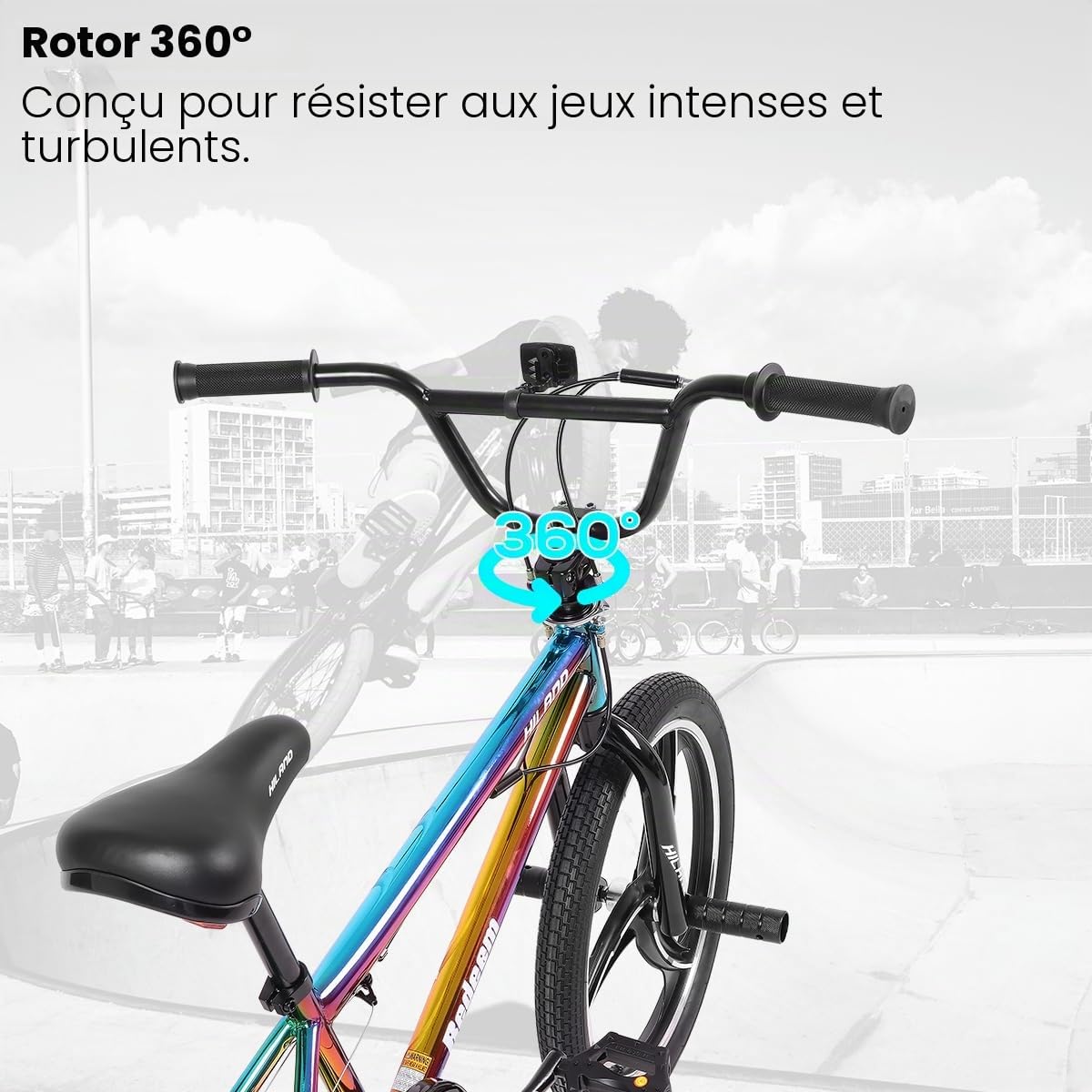 Hiland Vélo BMX 20 Pouces à 3/5 Rayons pour garçons et Filles à partir de 7Ans, Rotor Freestyle à 360 degrés, 4 pegs Single Speed Vélo BMX pour Enfant,Couleur/Argent/Rouge/Bleu
