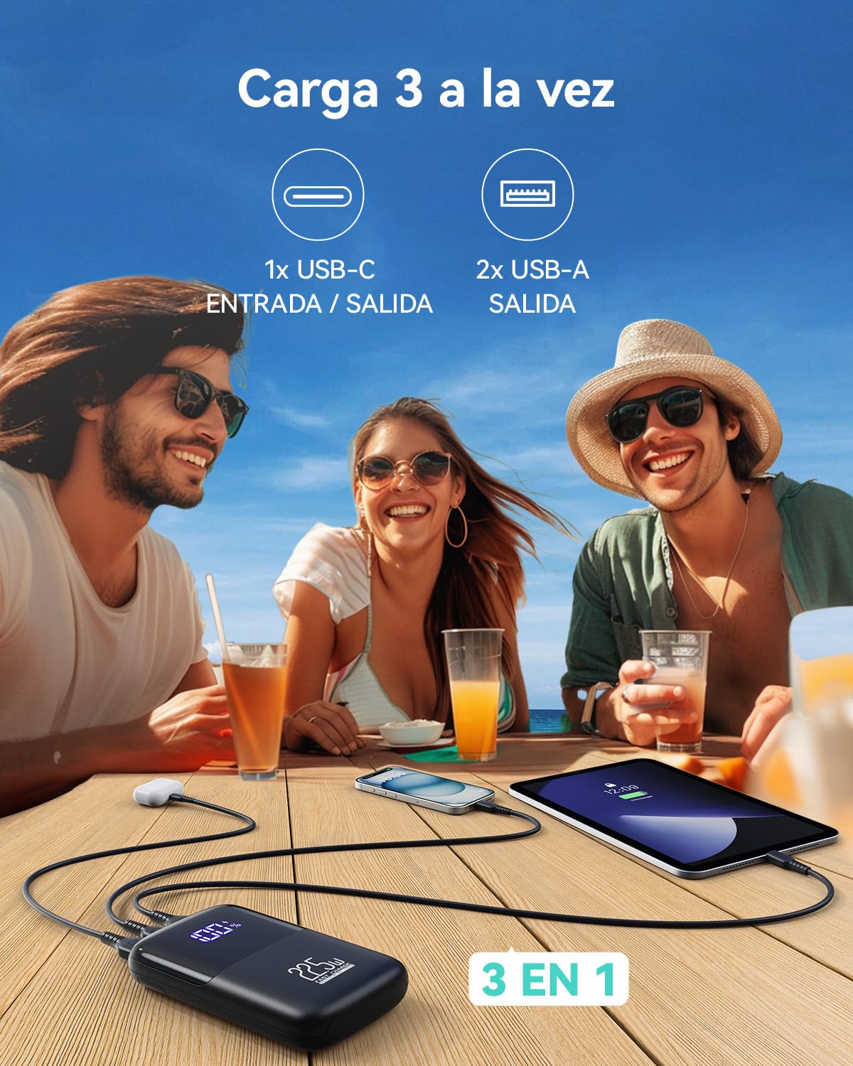 INIU Power Bank, Mini 10000mAh 22.5W Bateria Externa Carga Rapida, USB C PD3.0 QC4.0 Cargador Portatil, Powerbank con Soporte para iPhone 17 16 15 14 13 12 Pro Samsung S22 S21 Xiaomi Huawei iPad