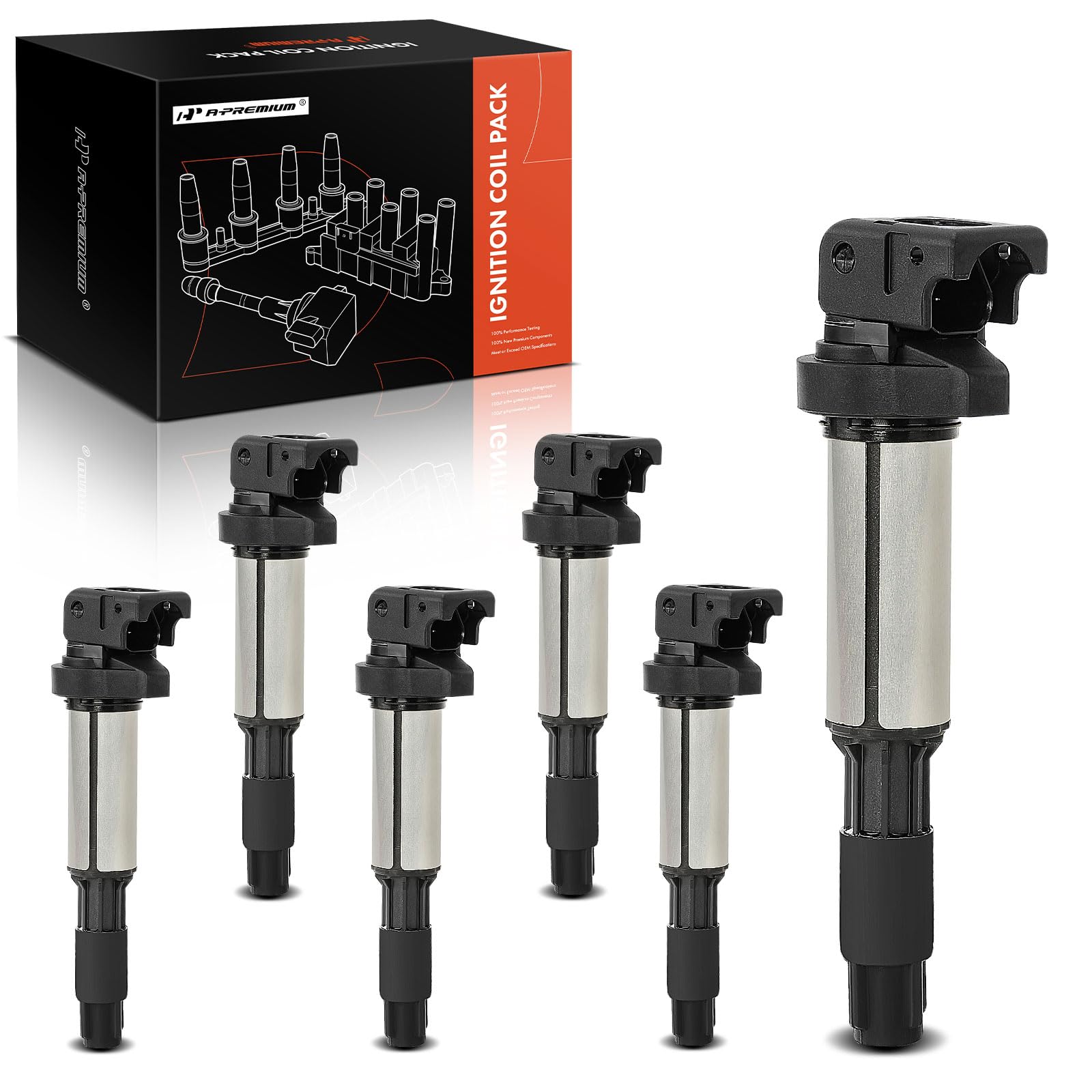 A-Premium Engine Ignition Coil Packs Compatible with BMW 320i 325Ci 325xi 330i 330Ci 330xi 525i 530i 745i 745Li 750i 750Li M3 X3 X5 Z3 Z5 E46 E60 E83 E85 6-PC Set