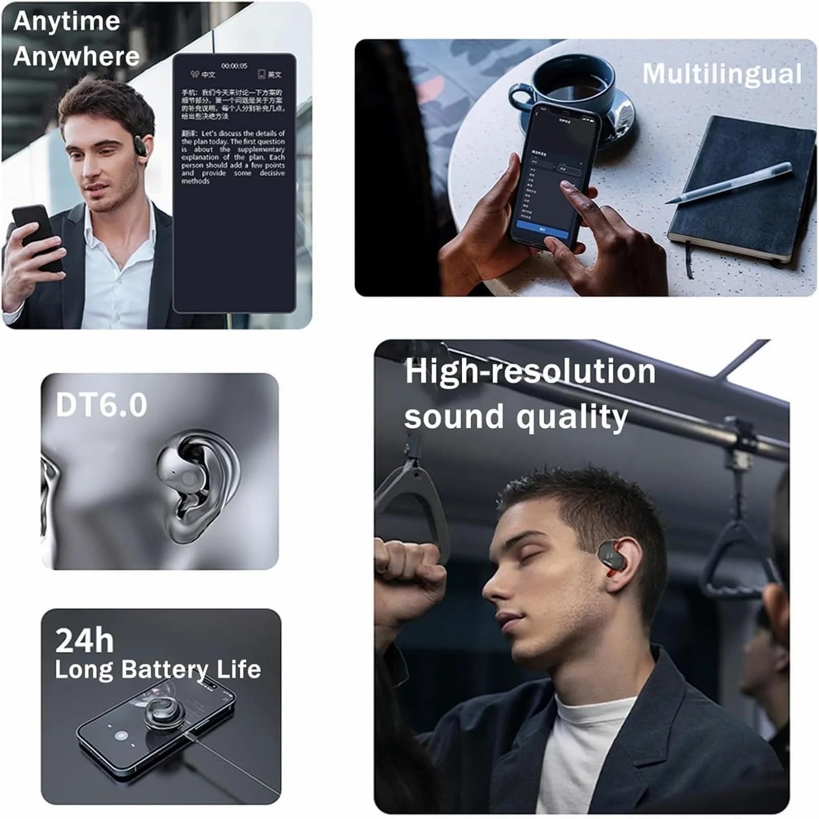 Real-time Translation Earbuds, Ows Translator Earphones for iOS and Android, Translating Headphones Supports 144 Languages for Travel Business Learning (Black)