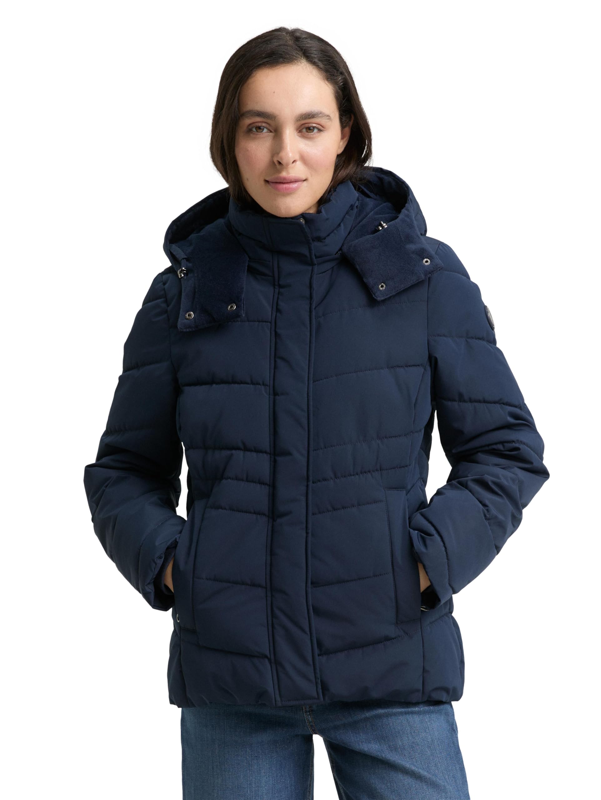 TOM TAILOR Damen Winterjacke - Gesteppte Jacke Mit Abnehmbarer Kapuze Wasserabweisend
