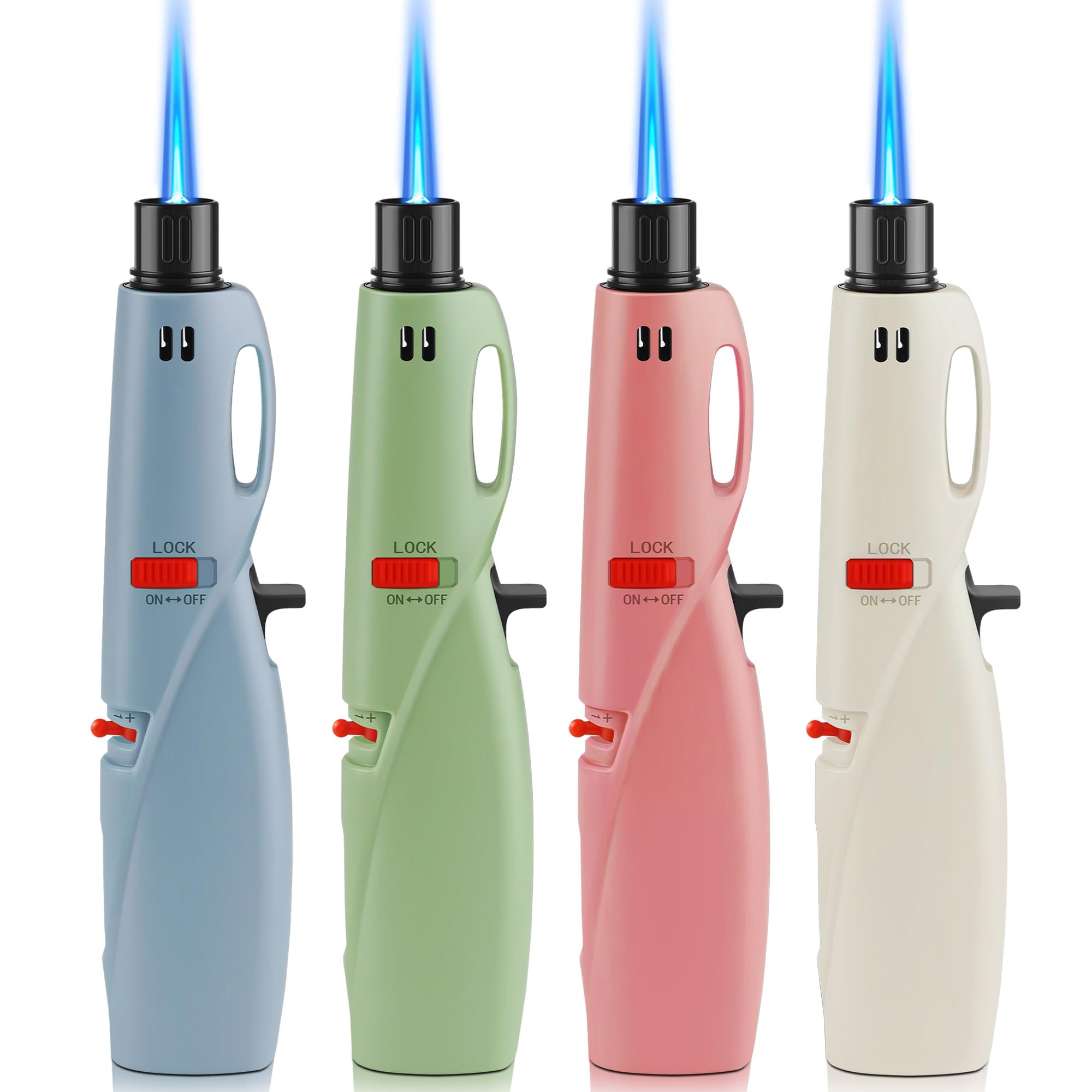 4 Pack of Butane Torch Lighter Windproof Refillable Adjustable Jet Flame Lighters with Safety Lock for Candle Grill