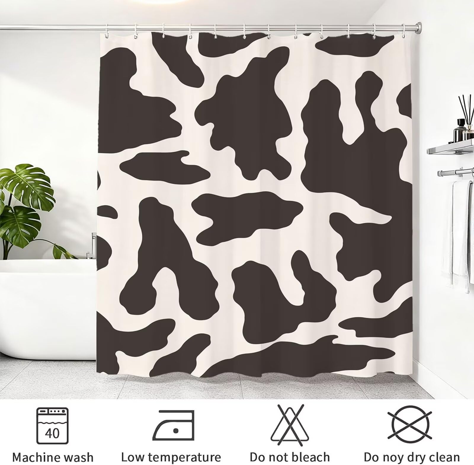 Rideau de Douche 180x240 cm - Tissu Polyester Imperméable Anti-Moisissure - 12 Anneaux Inclus - Ourlet Lesté pour Stabilité - Lavable en Machine - Idéal de Baignoire et Douche - Noir & Blanc Y1#532