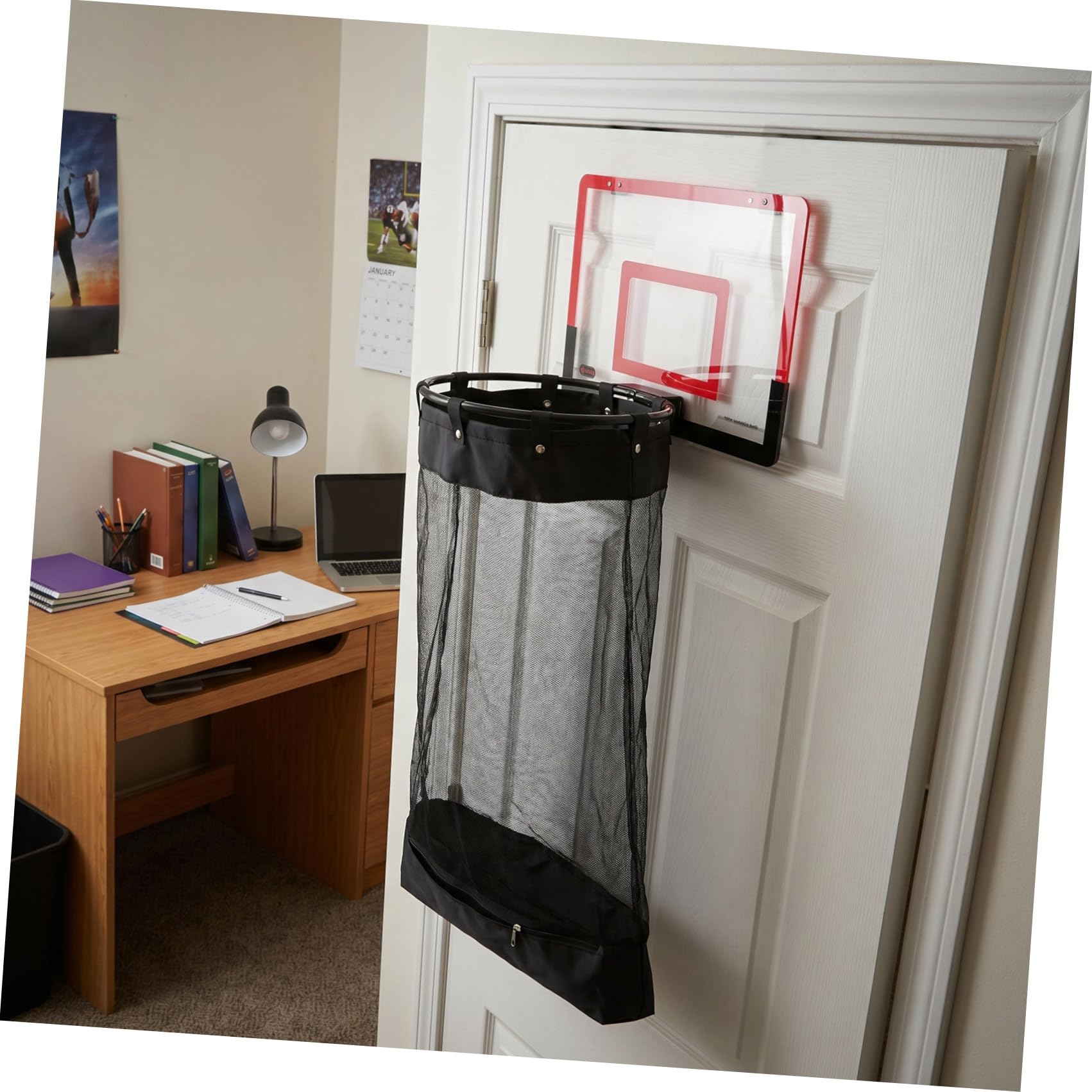 DOITOOL Türhängender Basketball Wäschekorb mit Reißverschluss, Rot | Acryl Rückwand, Universalhaken, 106x40x33cm, Glatte Kanten, für Zuhause und Bad
