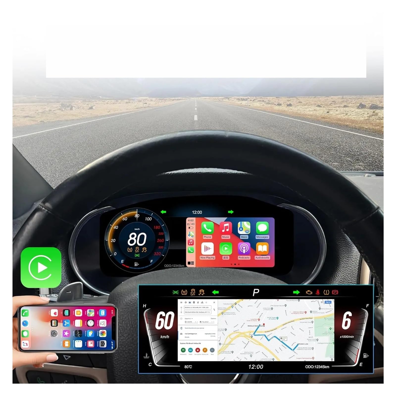 Carplay Cluster Compatible con Jeep Grand Cherokee Pantalla de tablero 2K Velocímetro digital Panel de instrumentos LCD 3+3 Color UI Control de rueda