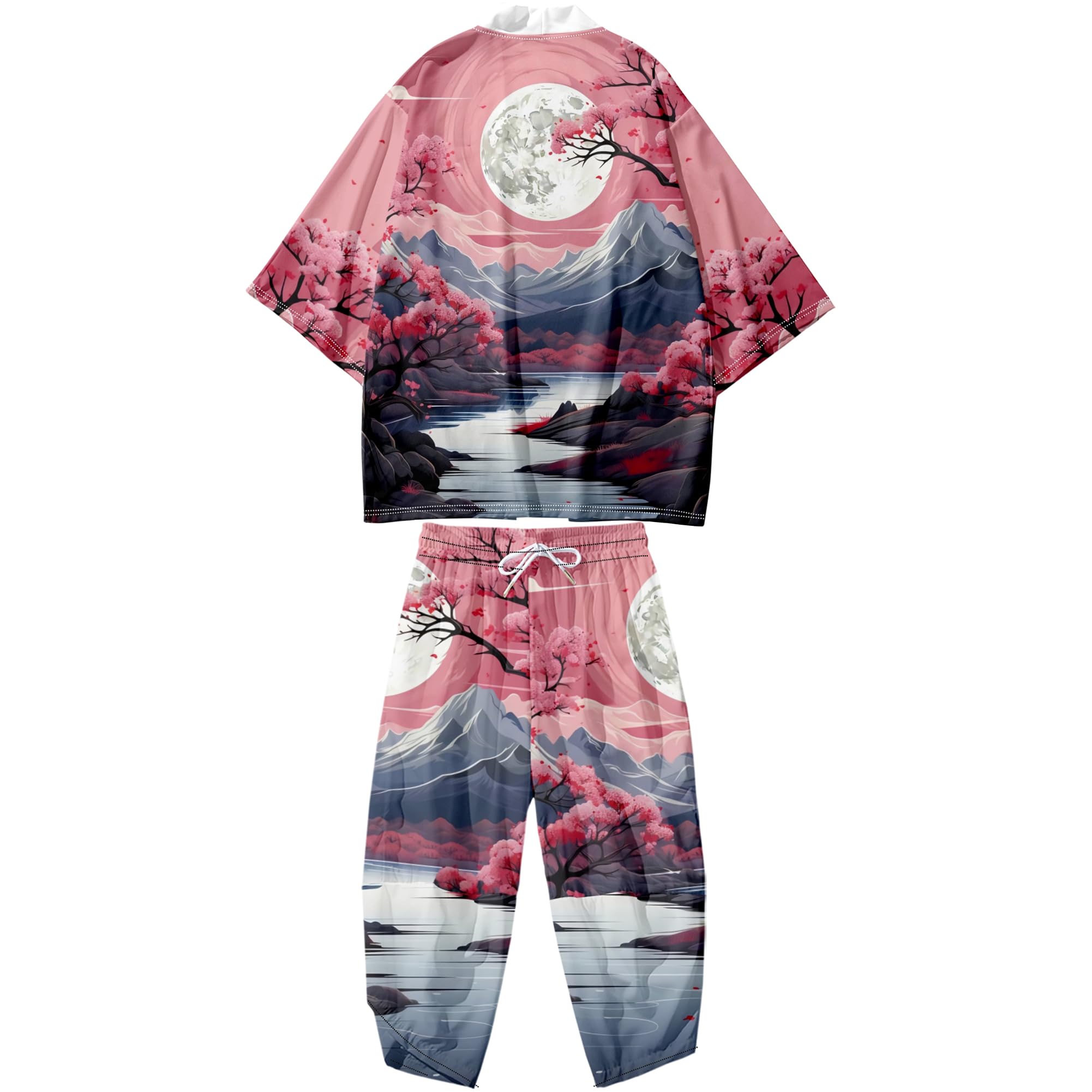 Mens Kimono Set 3/4 Sleeve Haori And Shorts Casual 2 Piece Japanese Outfits