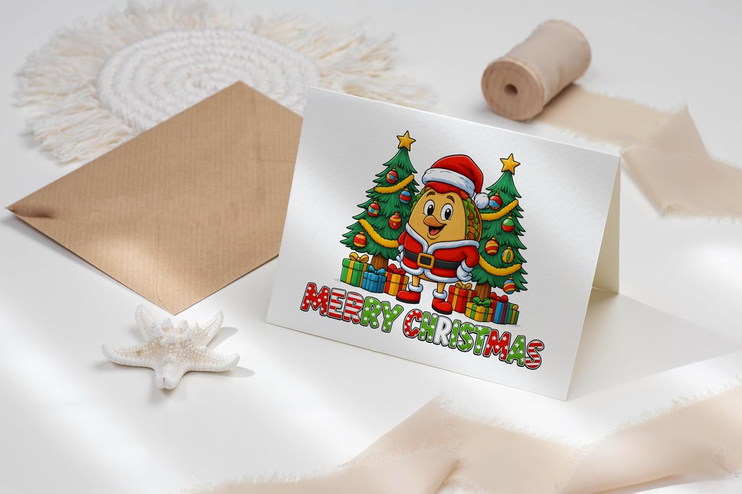 Taco Christmas Card 2025 - Funny Santa Food Theme With Festive Holiday Trees And Colorful Gift Boxes - Seasonal Greeting For Friends Family Collectible image 4