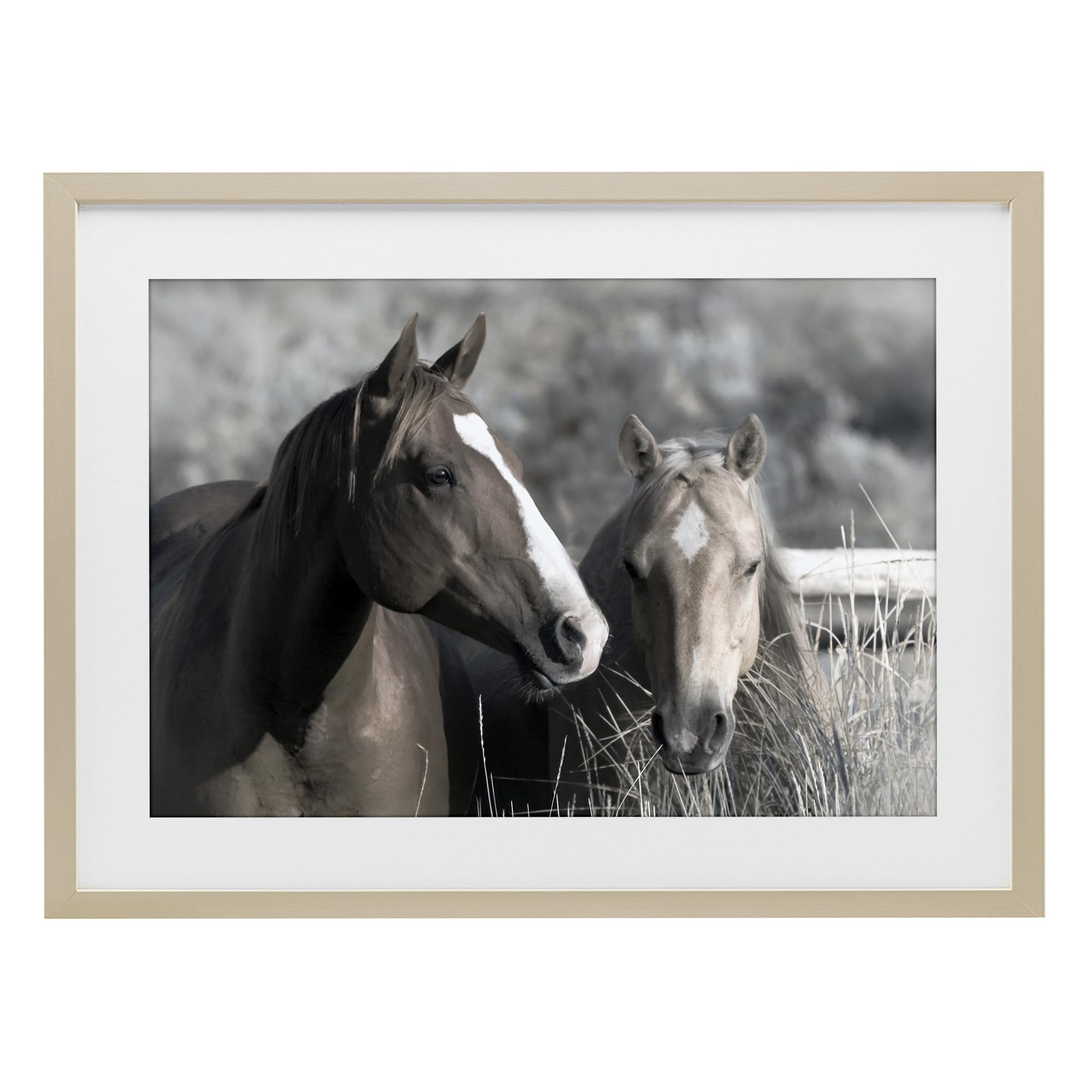 Stupell Industries Harvest Pine (Textured) 'Content Horses In Pasture'| Framed Print Under Glass