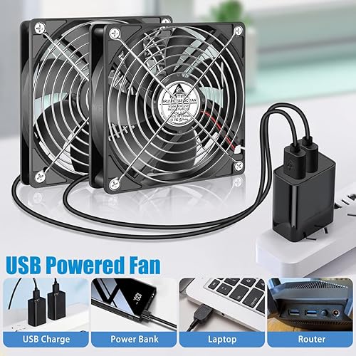 Vista 60 de GDSTIME Paquete de 2 ventiladores USB silenciosos de 1.575 pulgadas con 3 controles de velocidad, mini ventilador de carcasa de computadora sin