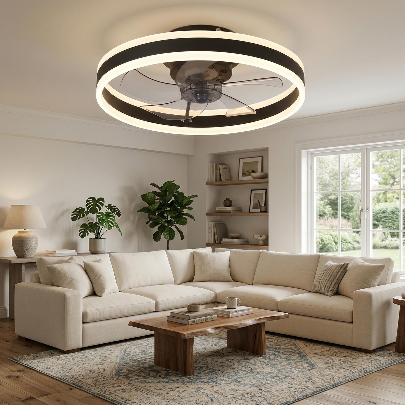 DATO Deckenventilator mit Beleuchtung, 3 Farbtemperatur und 6 Geschwindigkeiten, APP/Fernbedienung Leise Dimmbar, Schwarz, 50CM