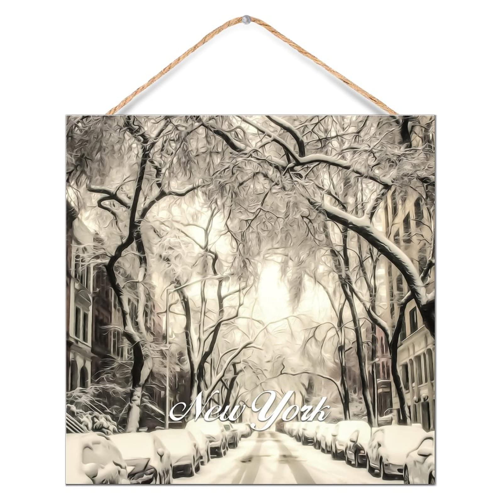 Pancarte en bois horizon de New York déco murale rustique 30,5 cm