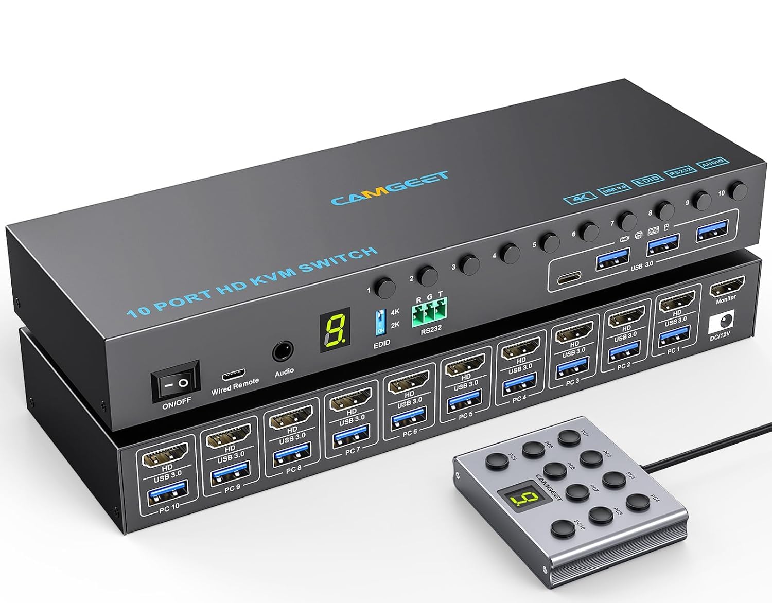 Commutateur KVM HDMI 4 PC 1 écran – Switch 8K @ 60 Hz, 4 Ports USB 3.0, Pour Partager Clavier/souris Entre Plusieurs Ordinateurs