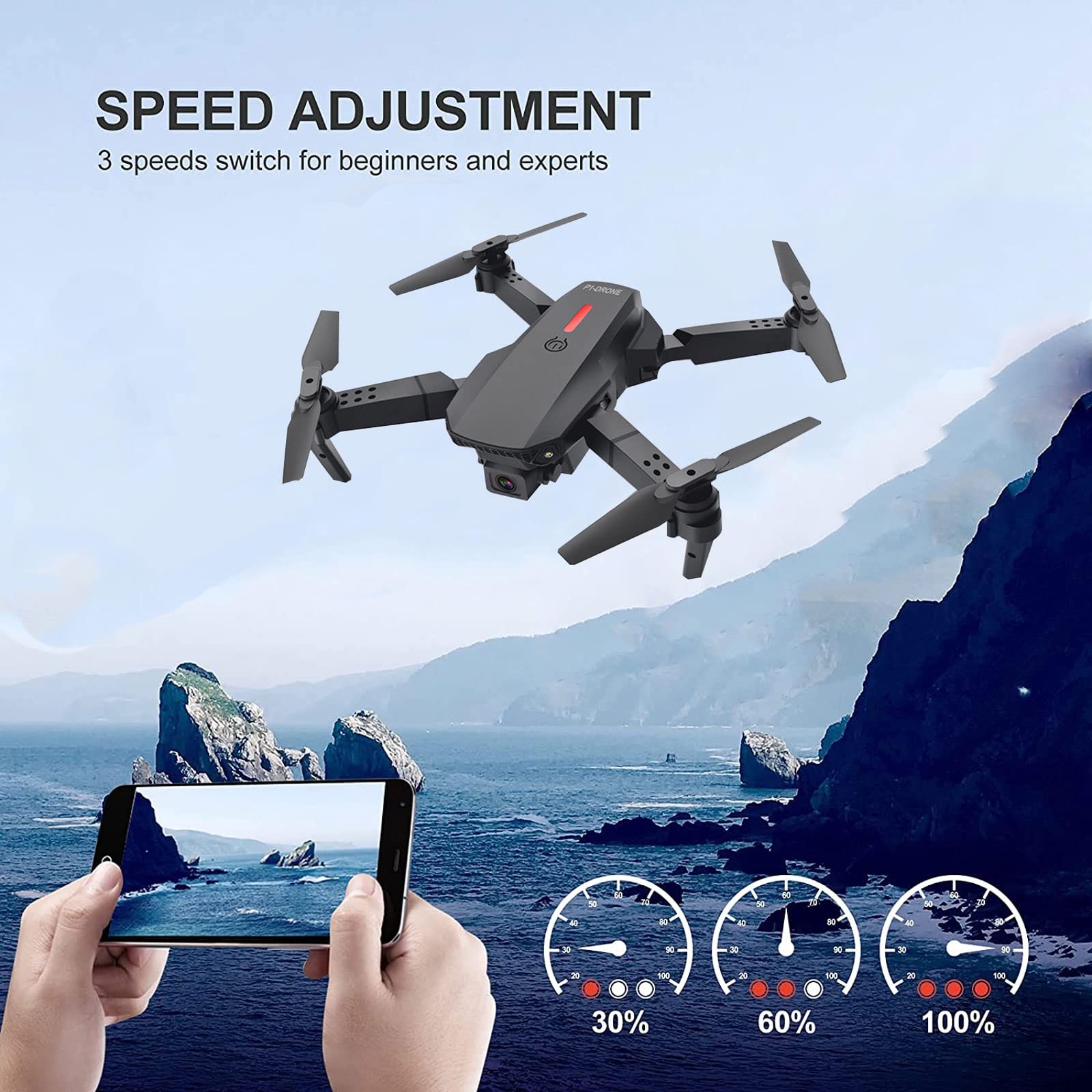 Quadricottero telecomandato per drone per fotografia aerea esterna con fotocamera 4K, Quadricottero RC per principianti, Quadricottero telecomandato per drone per fotografia aerea esterna pieghevole