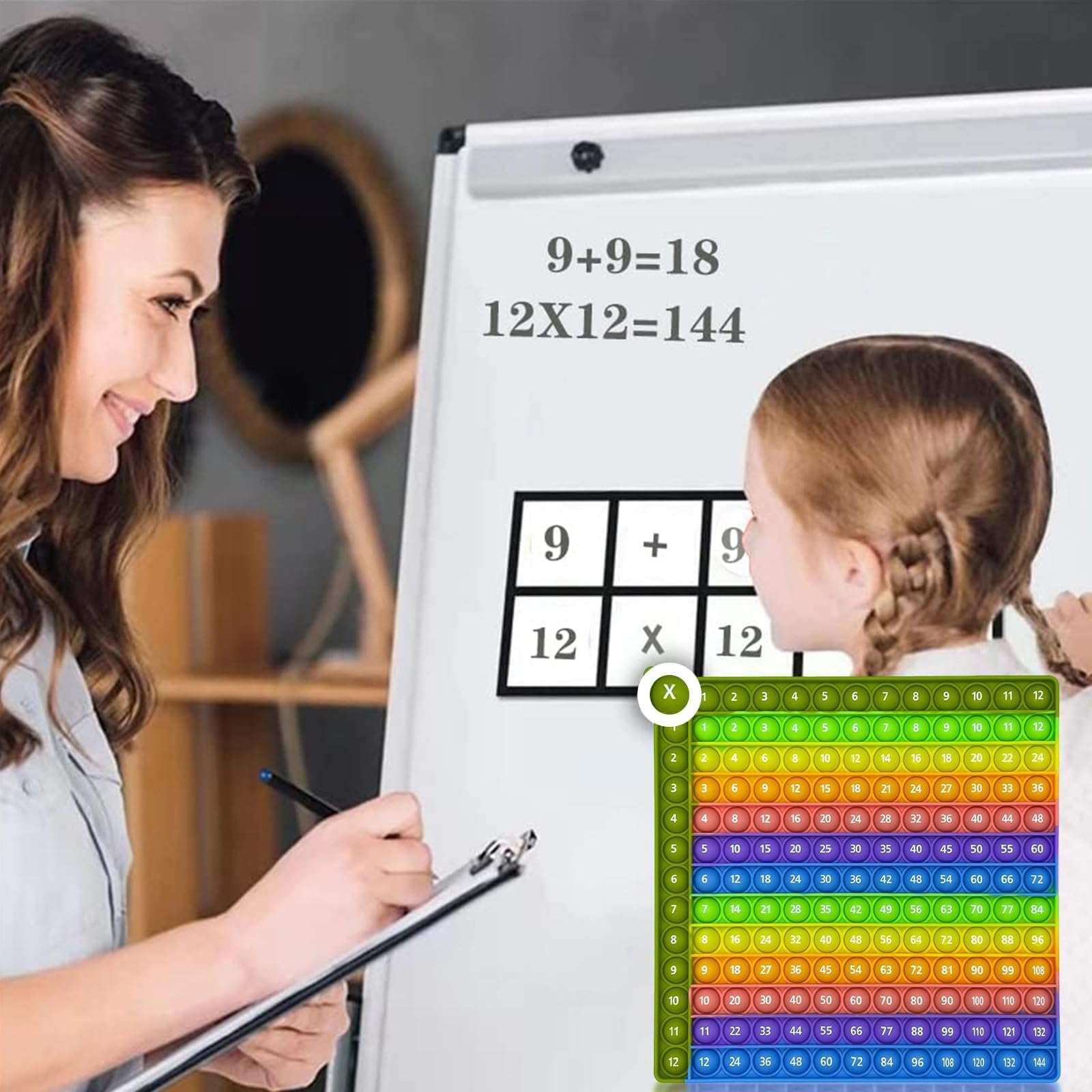 Times Table Poppet 12x12 Math Fidget Toy Double Side Multiplication Popper Addition Poppet Fidget Toy Relieve Stress and Anxiety 12x12&12+12 (Green Edge Design 1-144) - Image 3