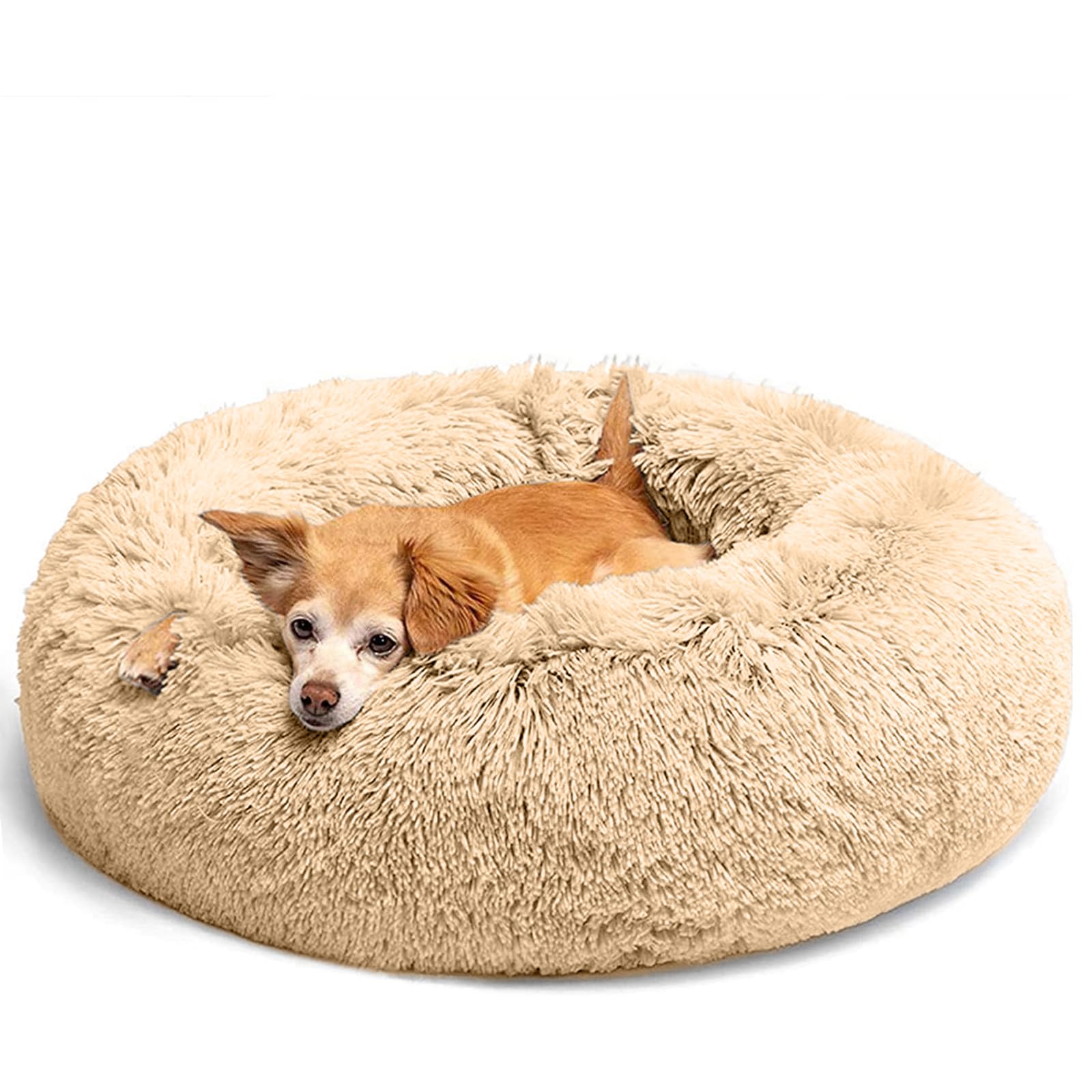 LUOJINYI - Cuccia morbida per cani di taglia grande, media e piccola, lavabile, con fondo antiscivolo, rotonda, 50 cm, colore: cammello