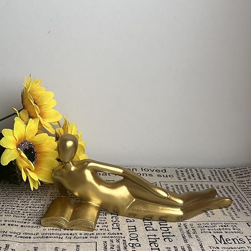 Miniatura 2 de ZheJiu Estatua de lectura, escultura abstracta, estatuas de resina para decoración del hogar, estante moderno de oficina en el hogar, estantería de